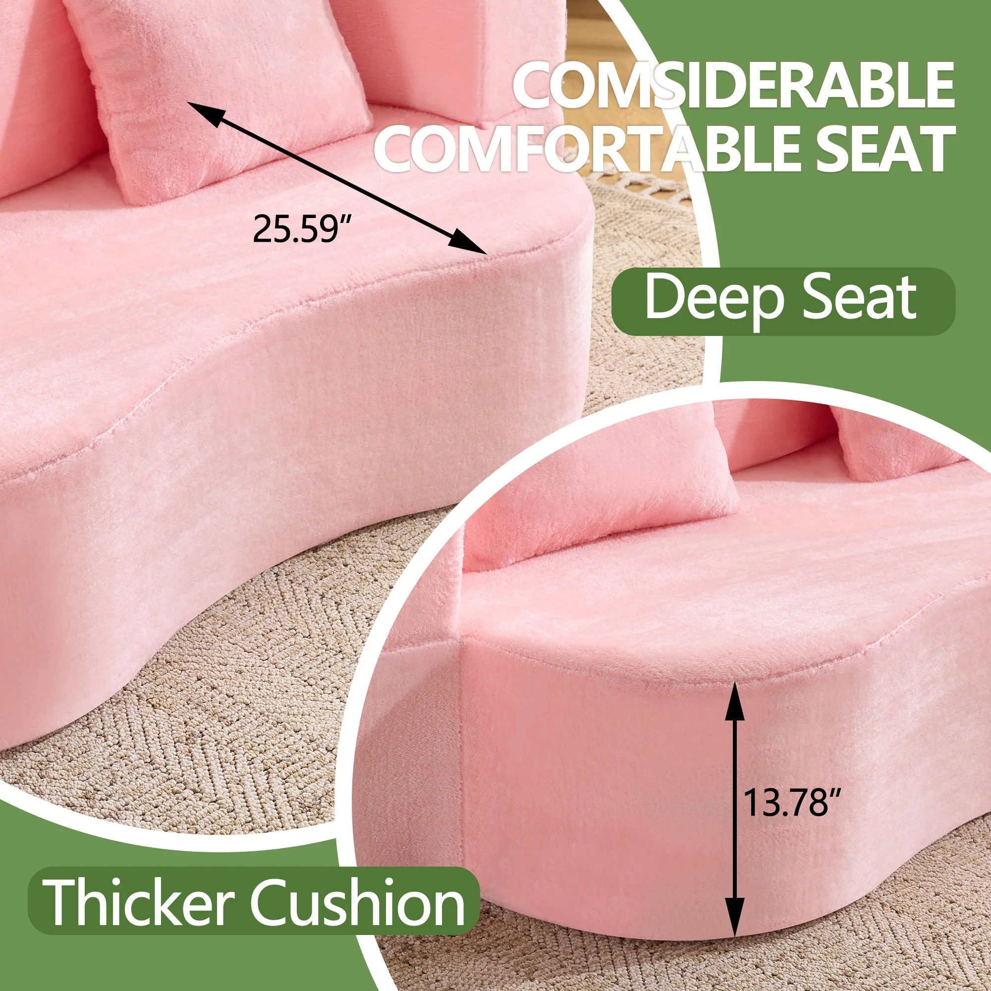 71-Inch Folding Sofa Bed in Pink Chenille with High-Density Foam - Image 4