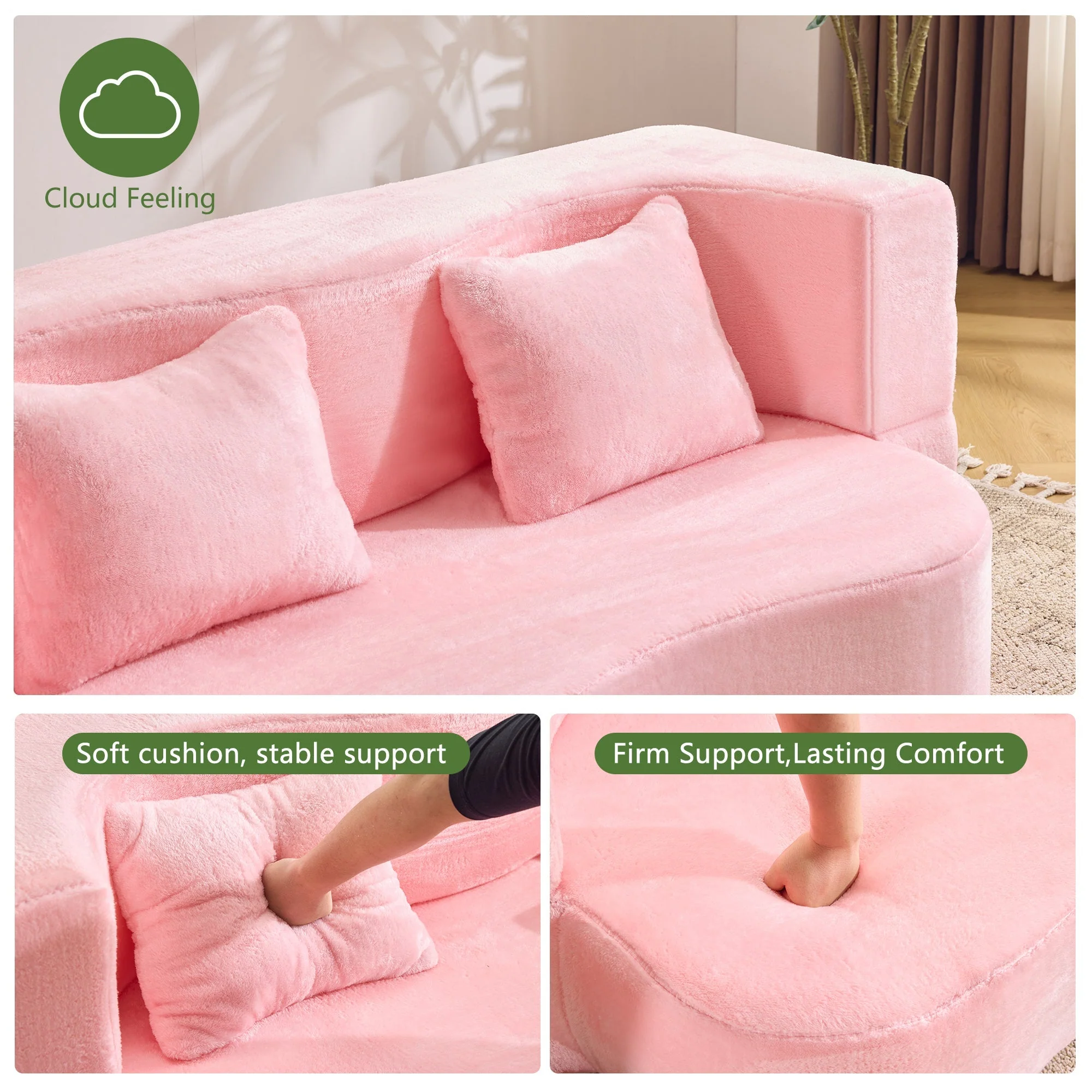 71-Inch Folding Sofa Bed in Pink Chenille with High-Density Foam - Image 6