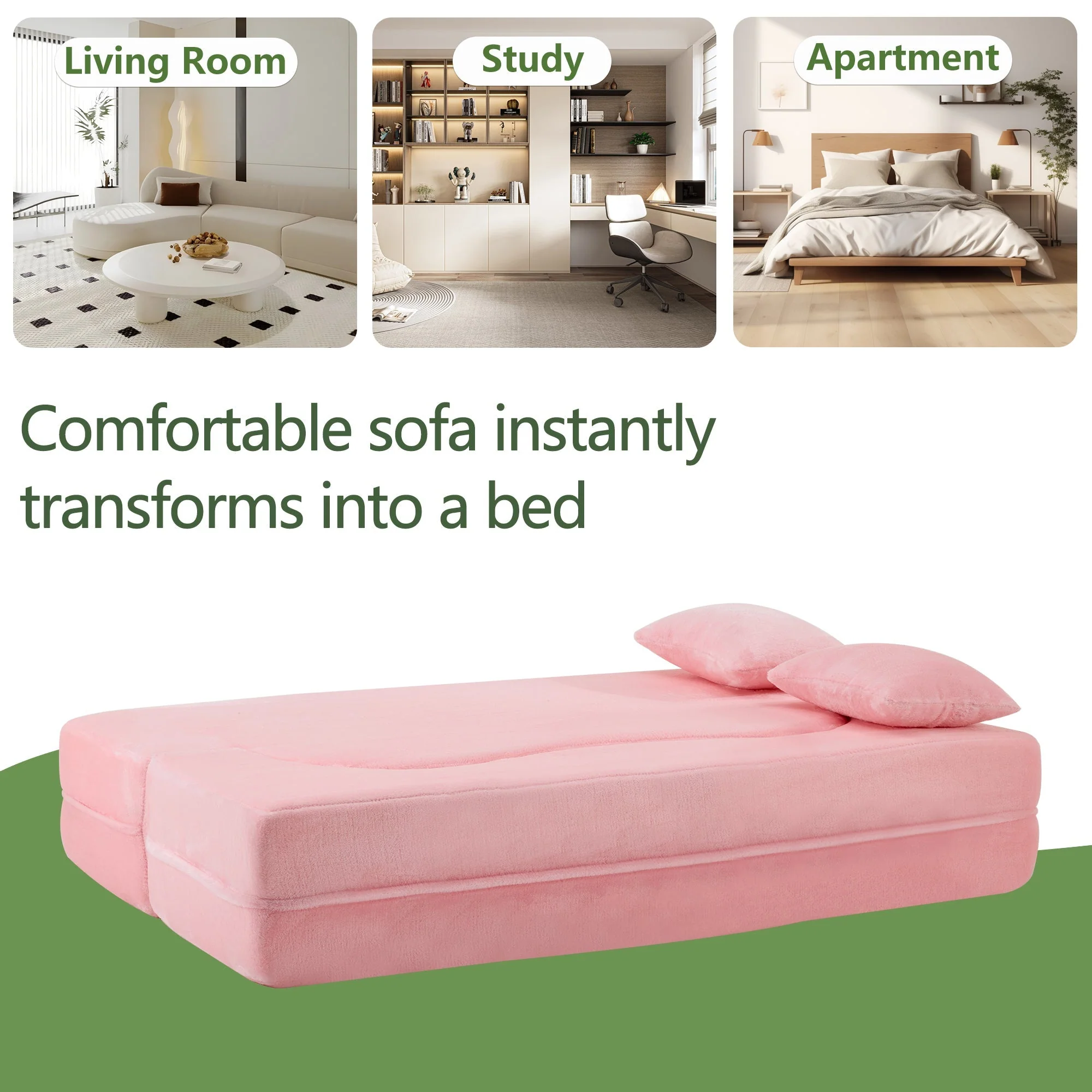 71-Inch Folding Sofa Bed in Pink Chenille with High-Density Foam - Image 7