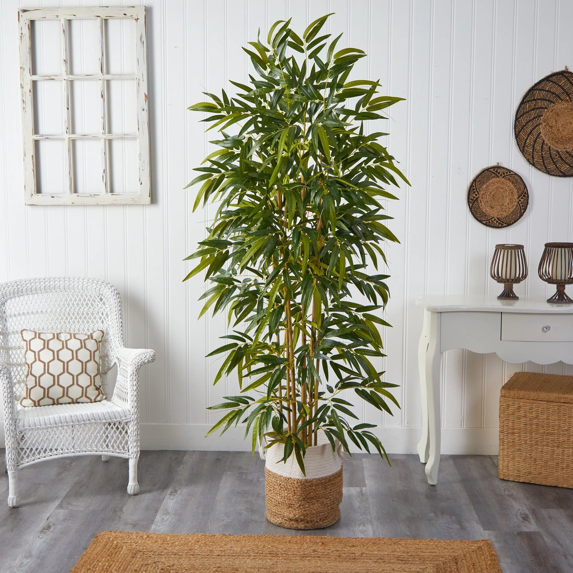75” Bamboo Artificial Tree in Handmade Natural Jute and Cotton Planter - Image 3