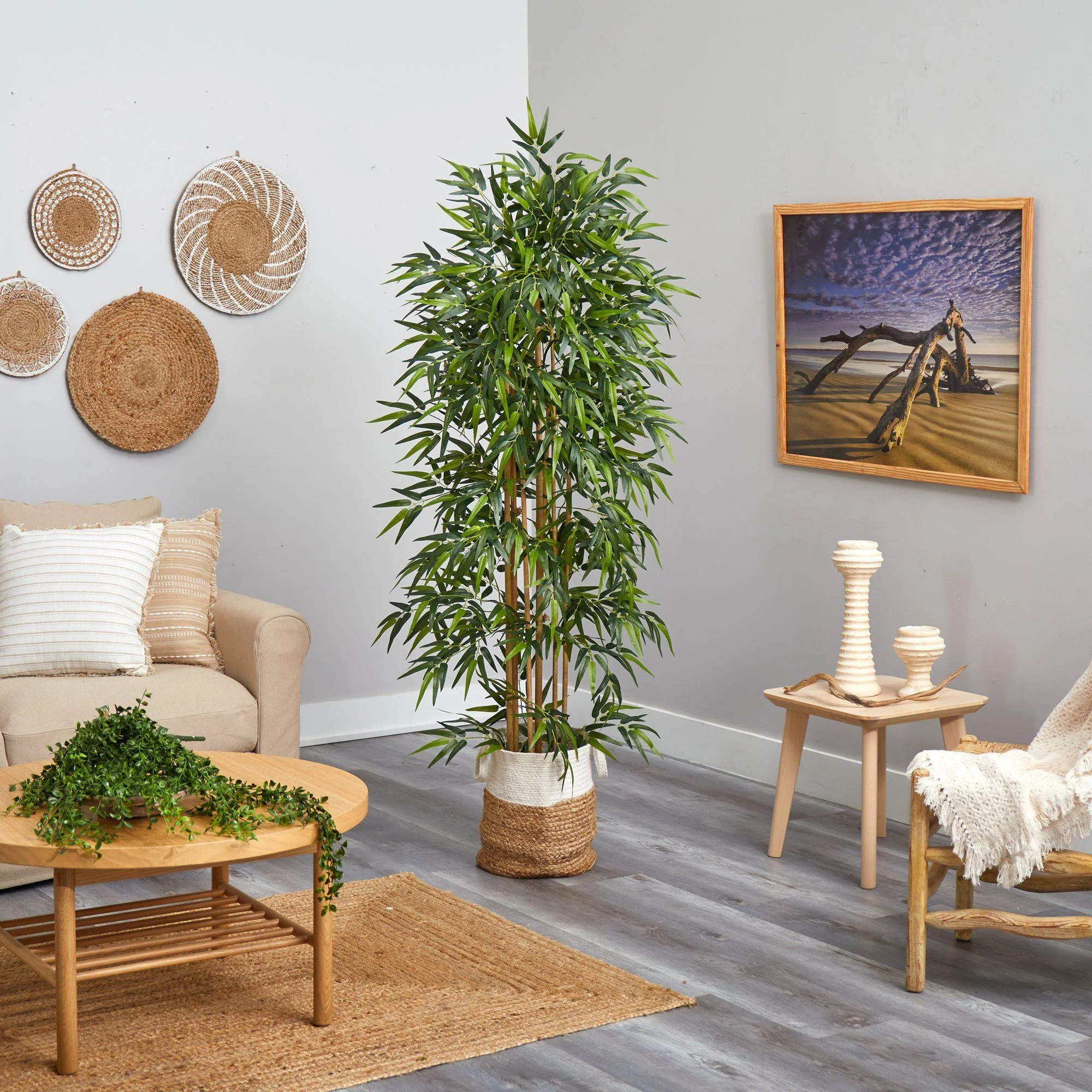 75” Bamboo Artificial Tree in Handmade Natural Jute and Cotton Planter - Image 4