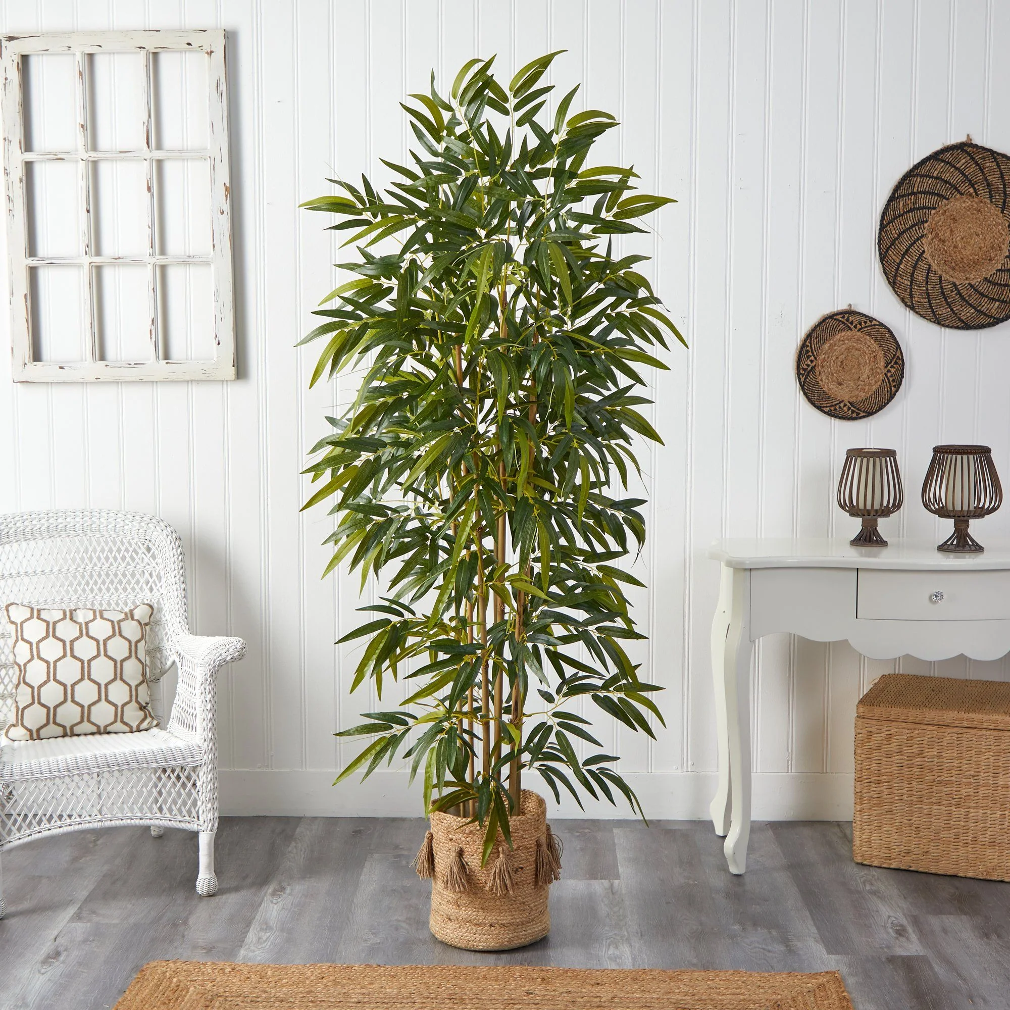 75” Bamboo Artificial Tree in Handmade Natural Jute Planter with Tassels - Image 3