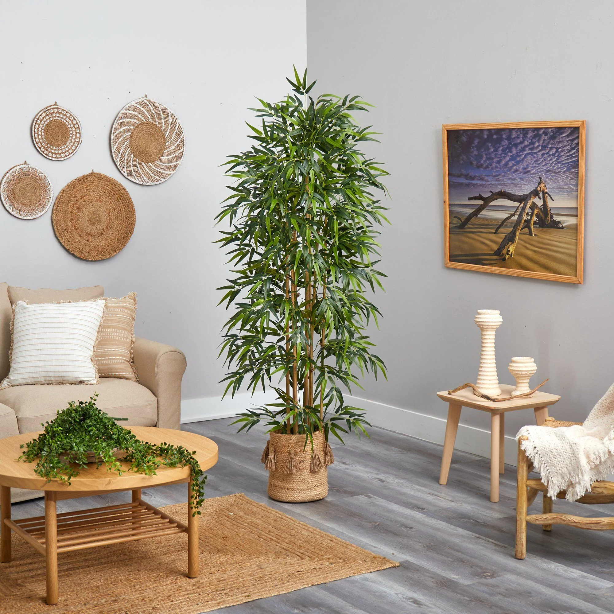 75” Bamboo Artificial Tree in Handmade Natural Jute Planter with Tassels - Image 4