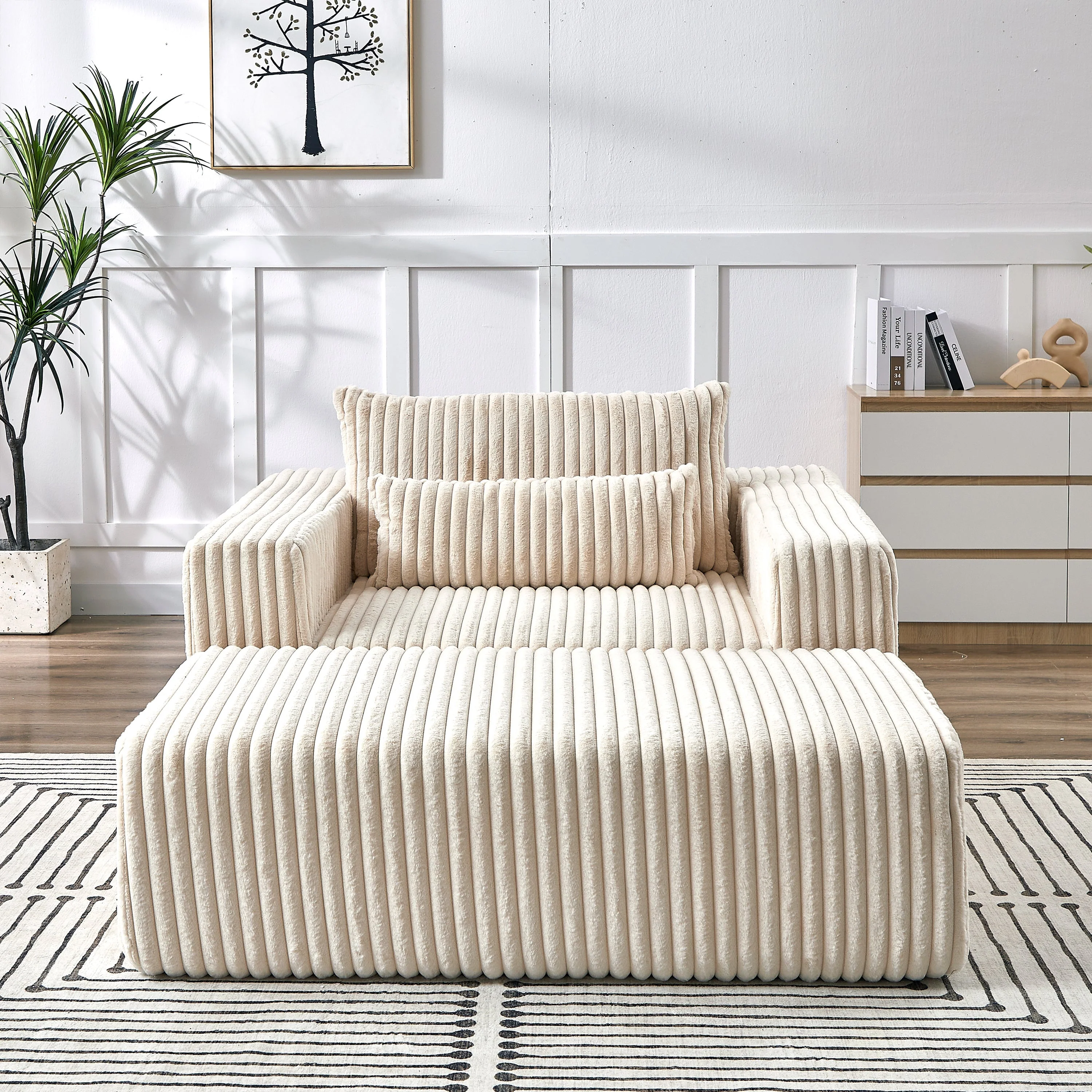 75-Inch Corduroy Sofa Lounge Chair with Removable Footrest - Image 10
