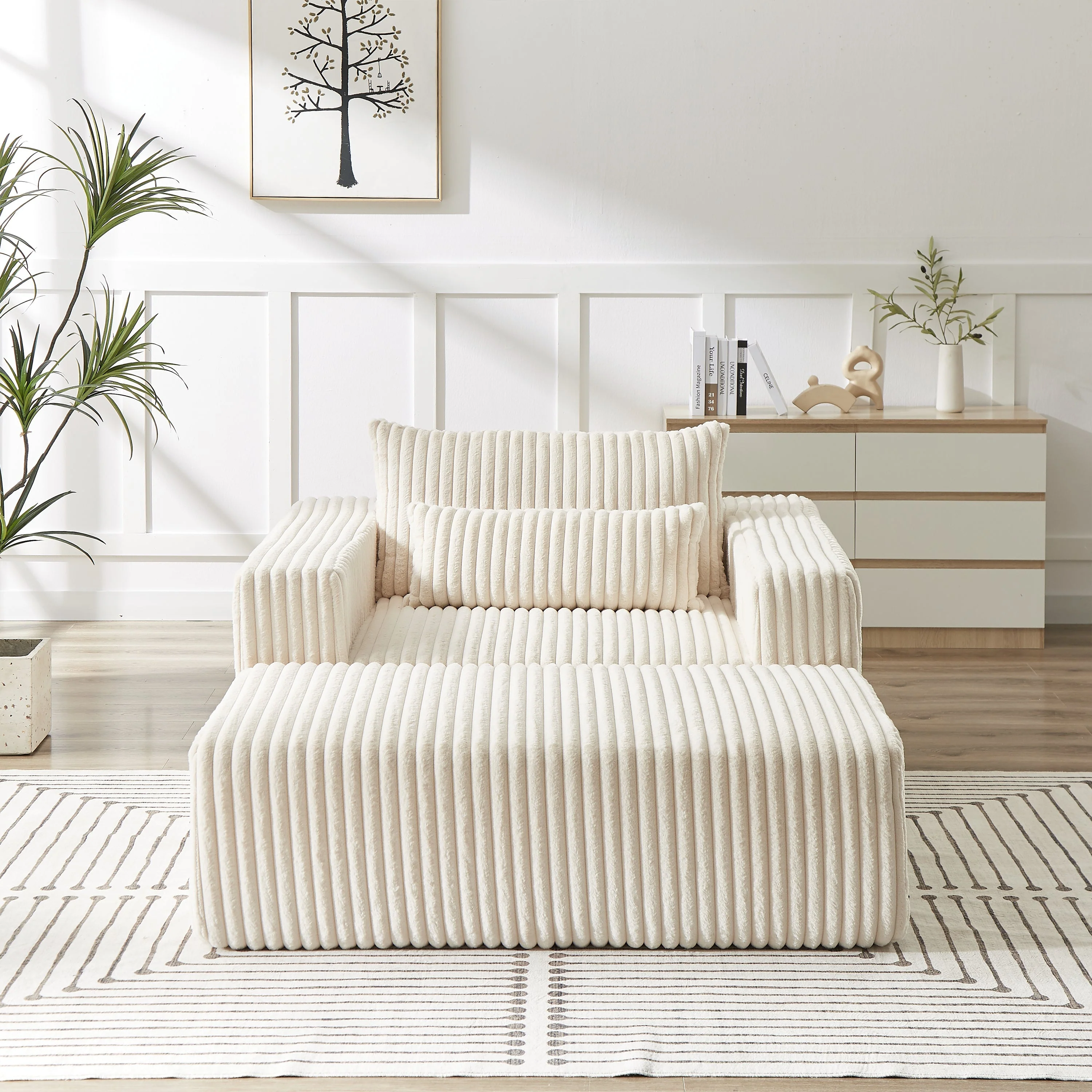 75-Inch Corduroy Sofa Lounge Chair with Removable Footrest - Image 14