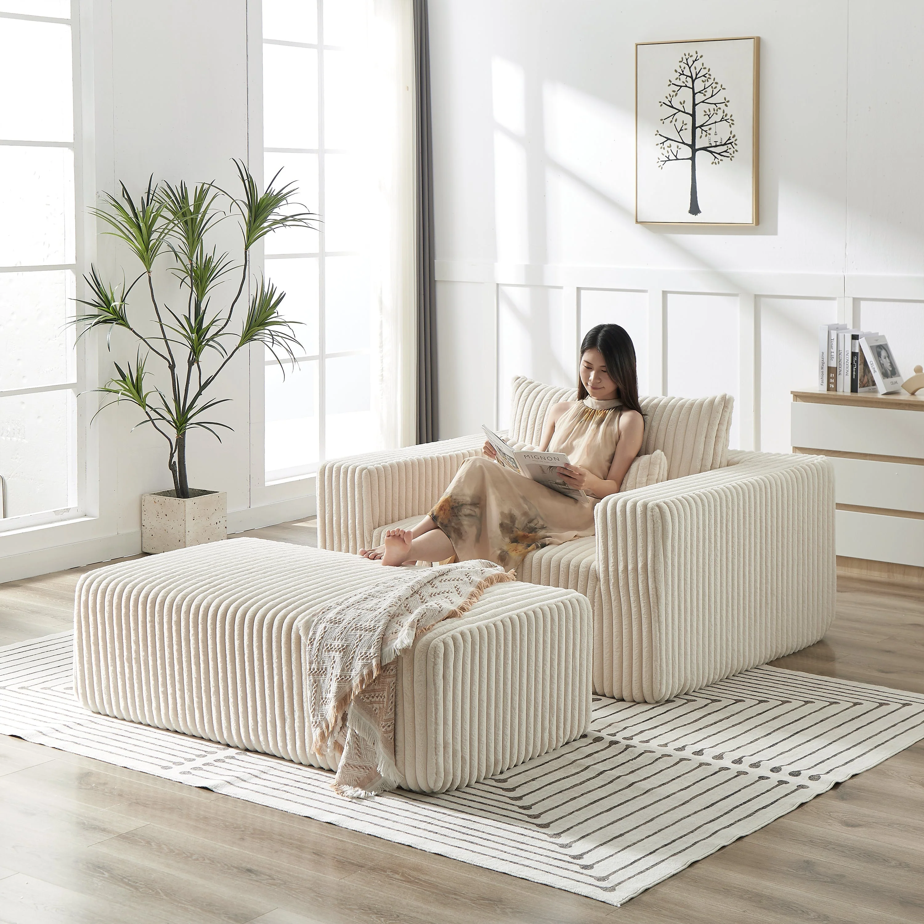 75-Inch Corduroy Sofa Lounge Chair with Removable Footrest - Image 15