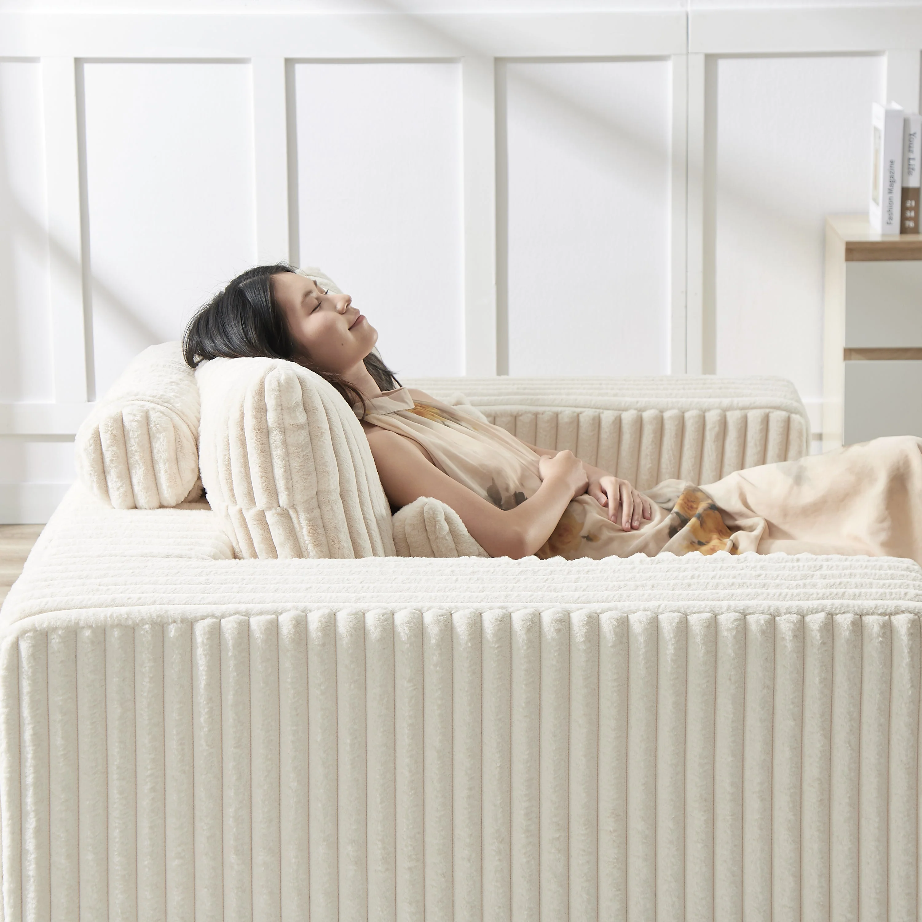 75-Inch Corduroy Sofa Lounge Chair with Removable Footrest - Image 16
