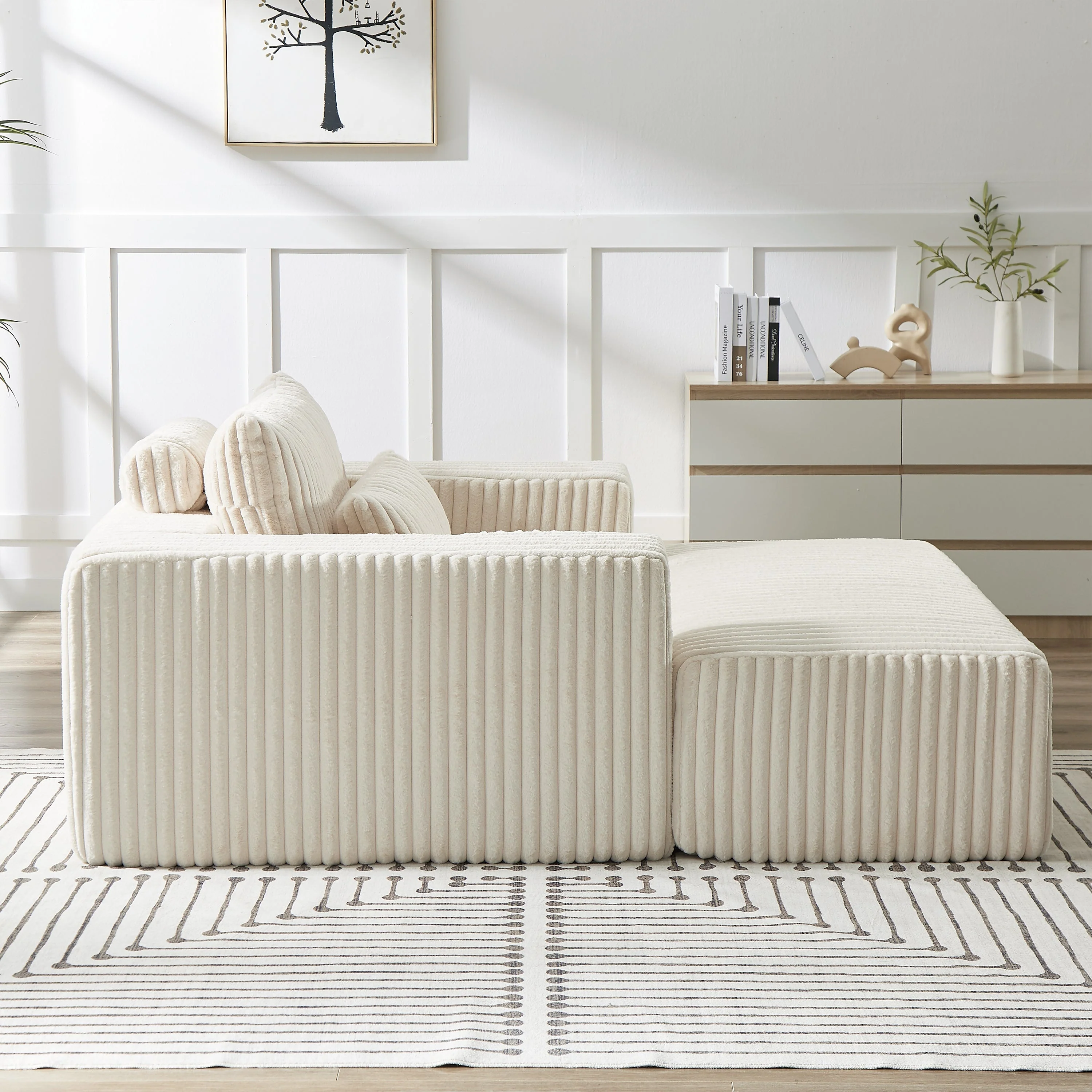 75-Inch Corduroy Sofa Lounge Chair with Removable Footrest - Image 18