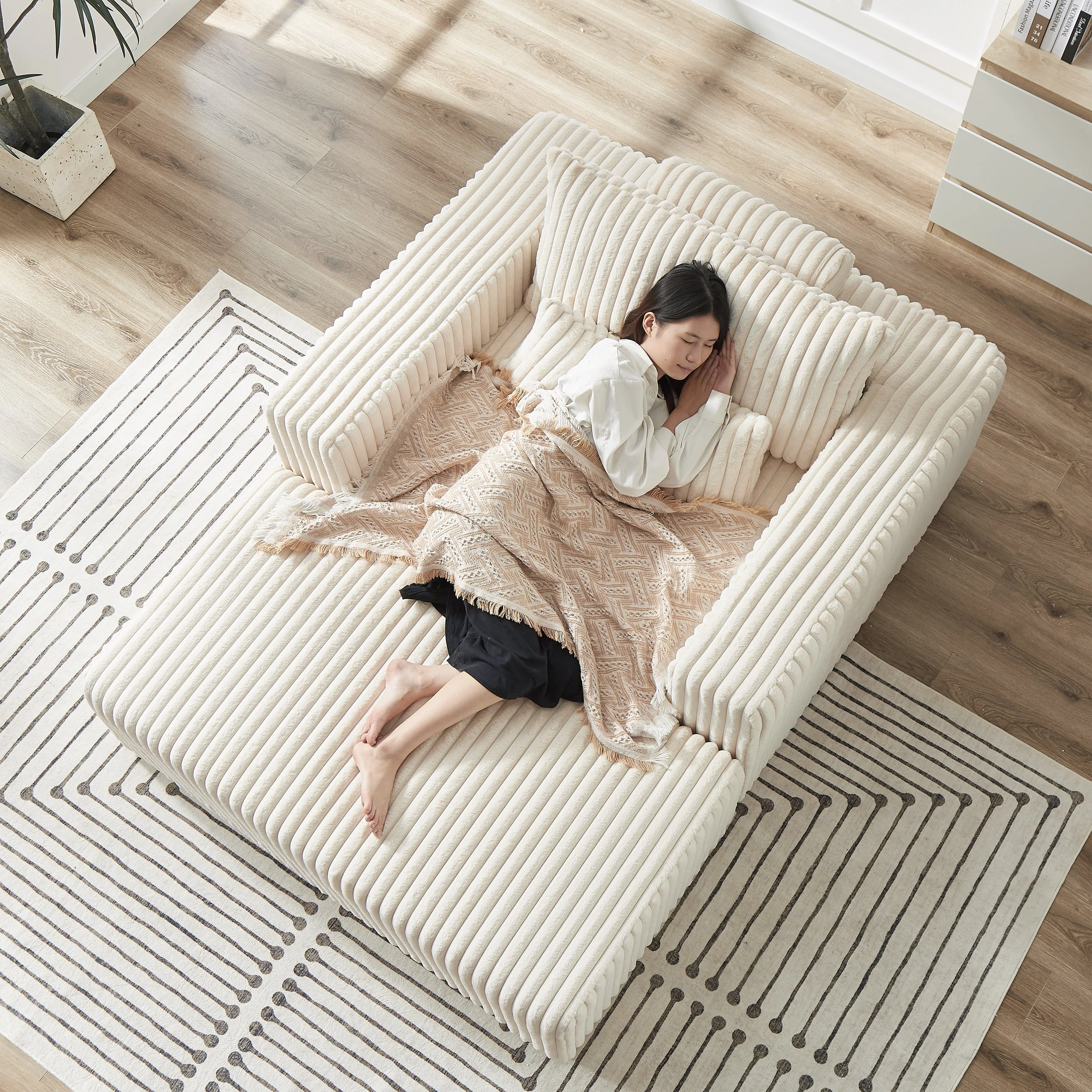 75-Inch Corduroy Sofa Lounge Chair with Removable Footrest - Image 19
