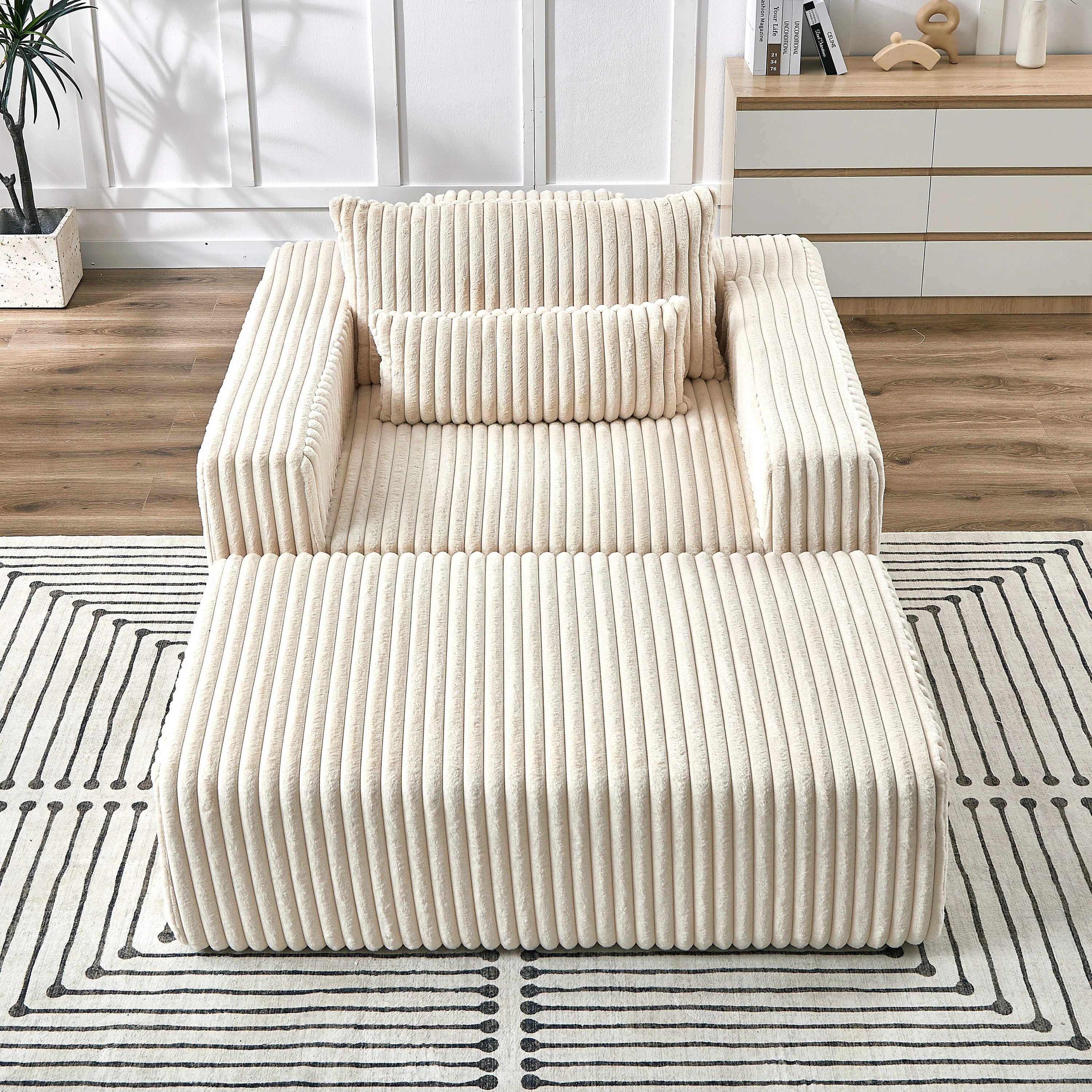75-Inch Corduroy Sofa Lounge Chair with Removable Footrest - Image 3