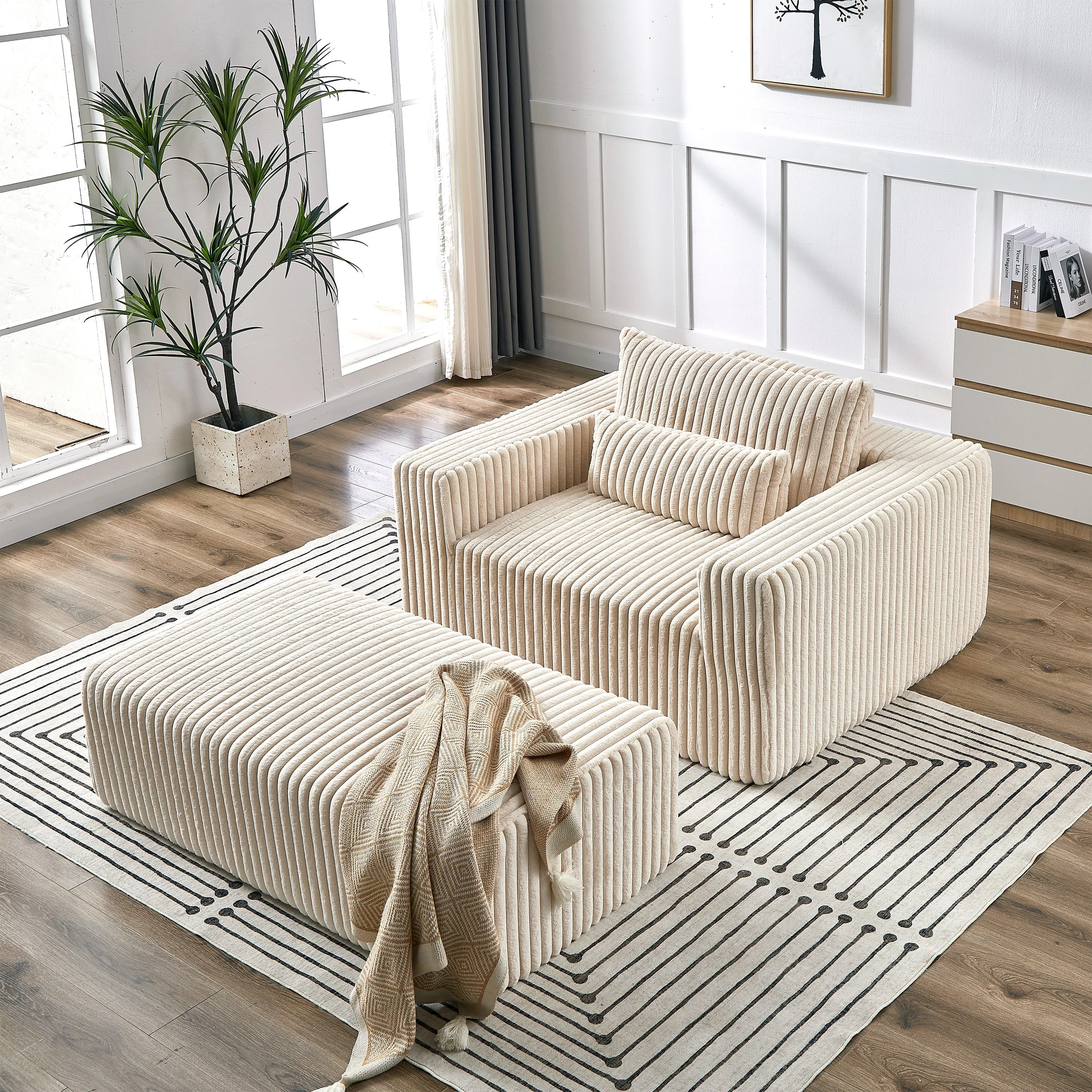 75-Inch Corduroy Sofa Lounge Chair with Removable Footrest - Image 4