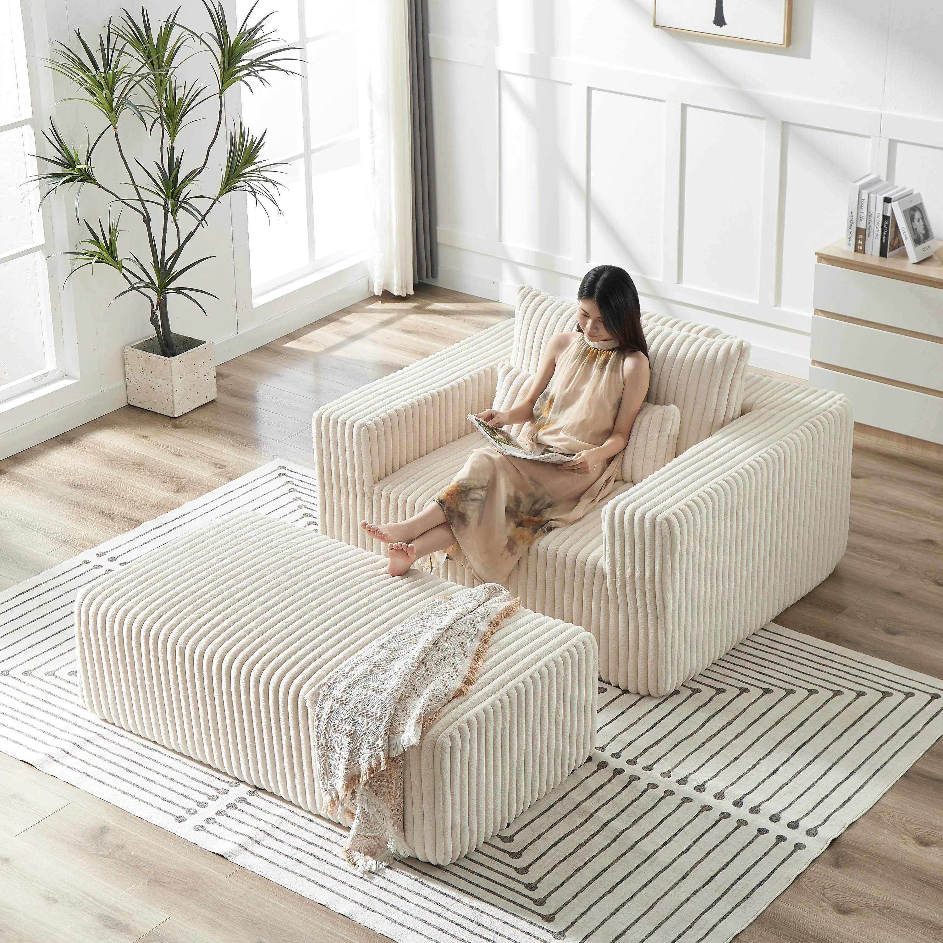 75-Inch Corduroy Sofa Lounge Chair with Removable Footrest - Image 7