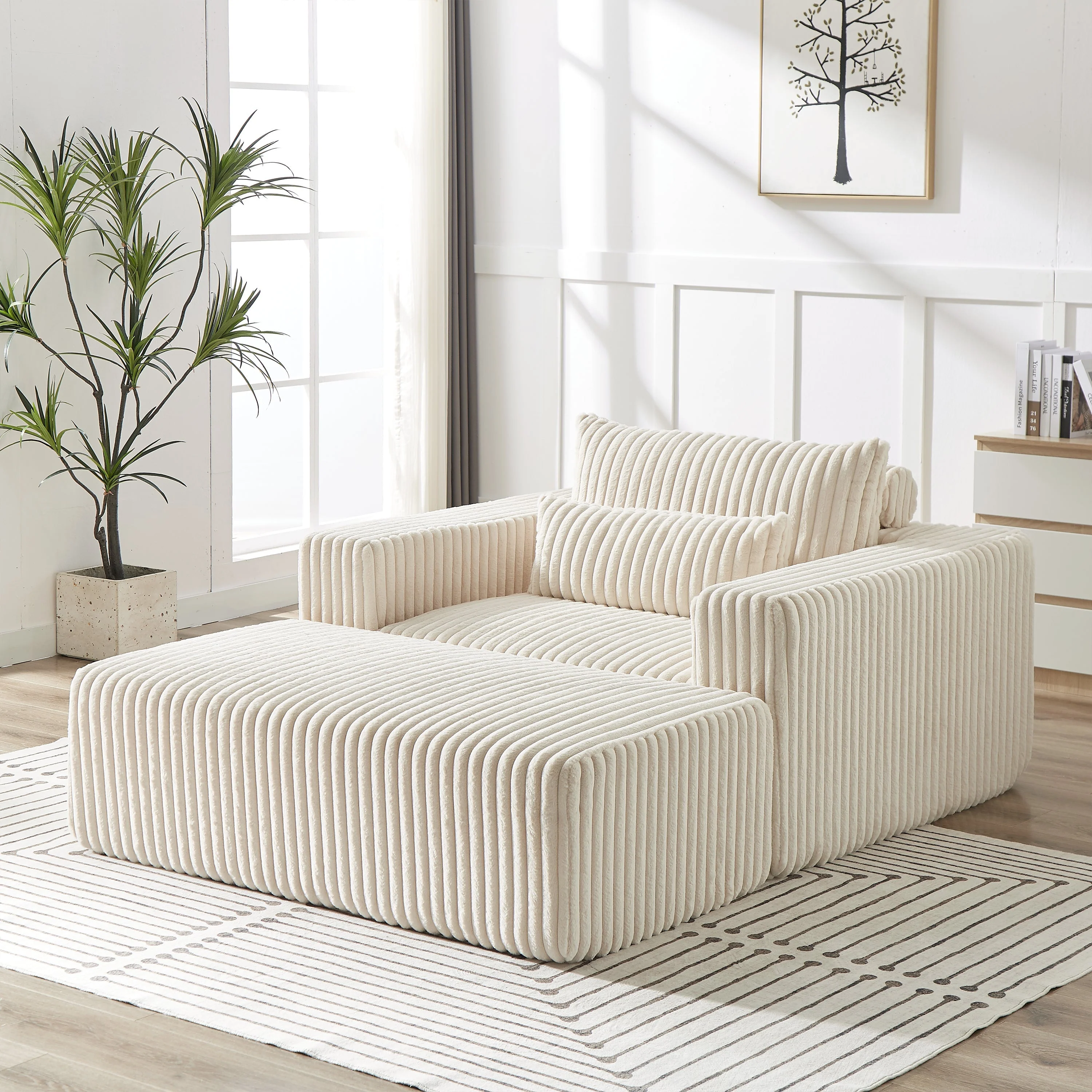 75-Inch Corduroy Sofa Lounge Chair with Removable Footrest - Image 8