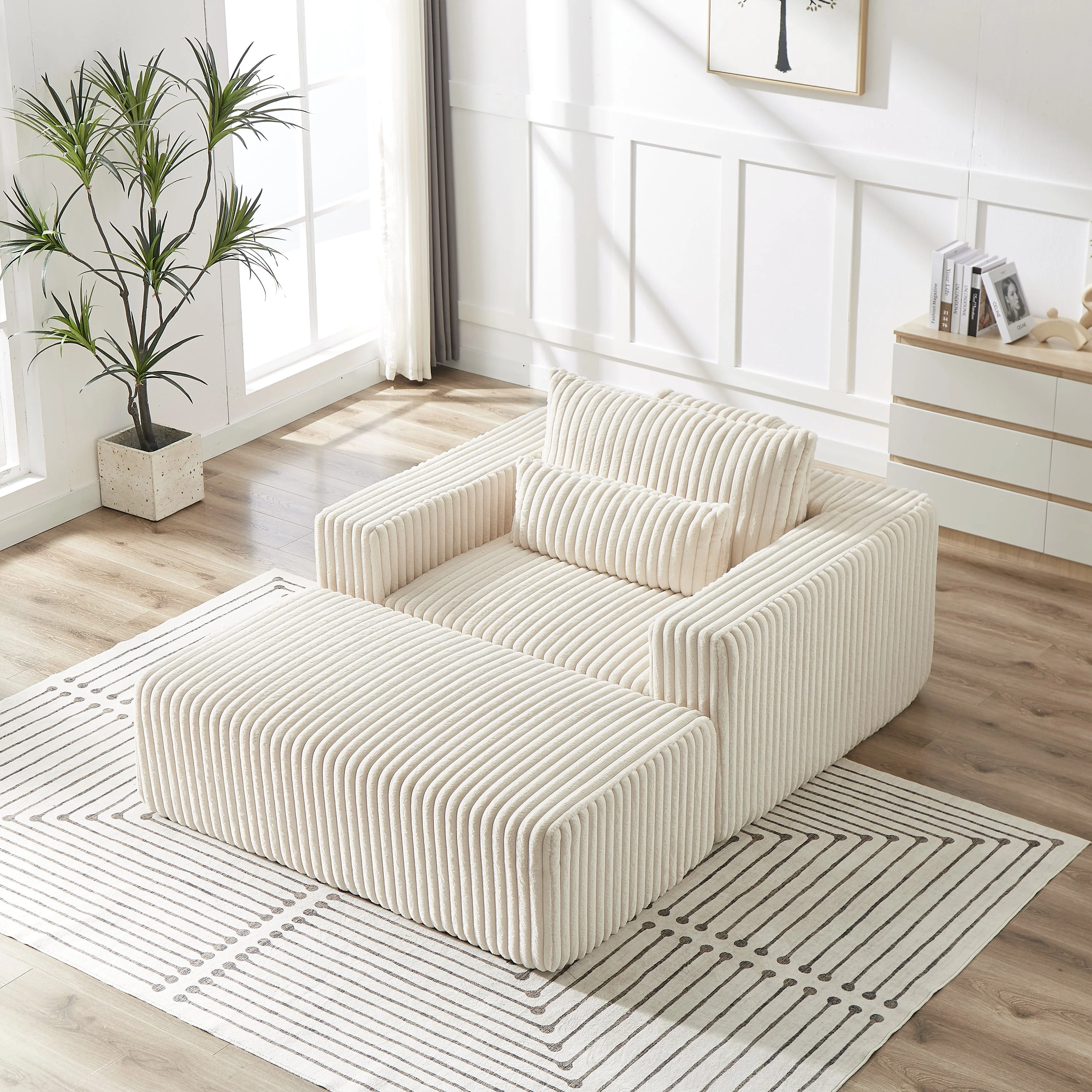 75-Inch Corduroy Sofa Lounge Chair with Removable Footrest - Image 9