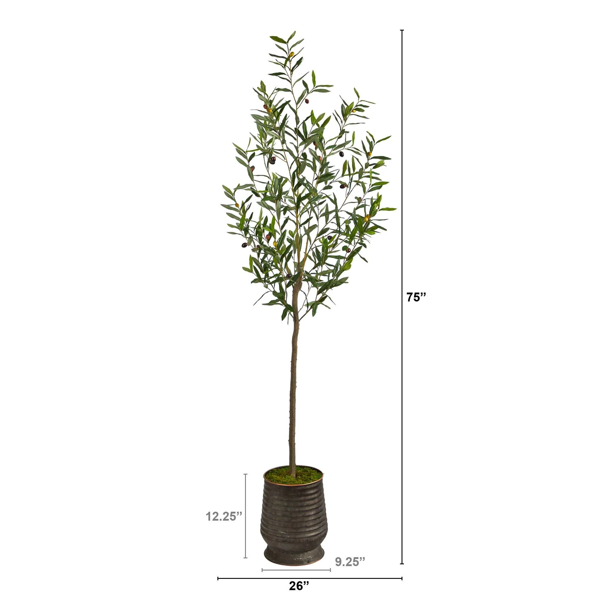 75” Olive Artificial Tree in Ribbed Metal Planter - Image 5