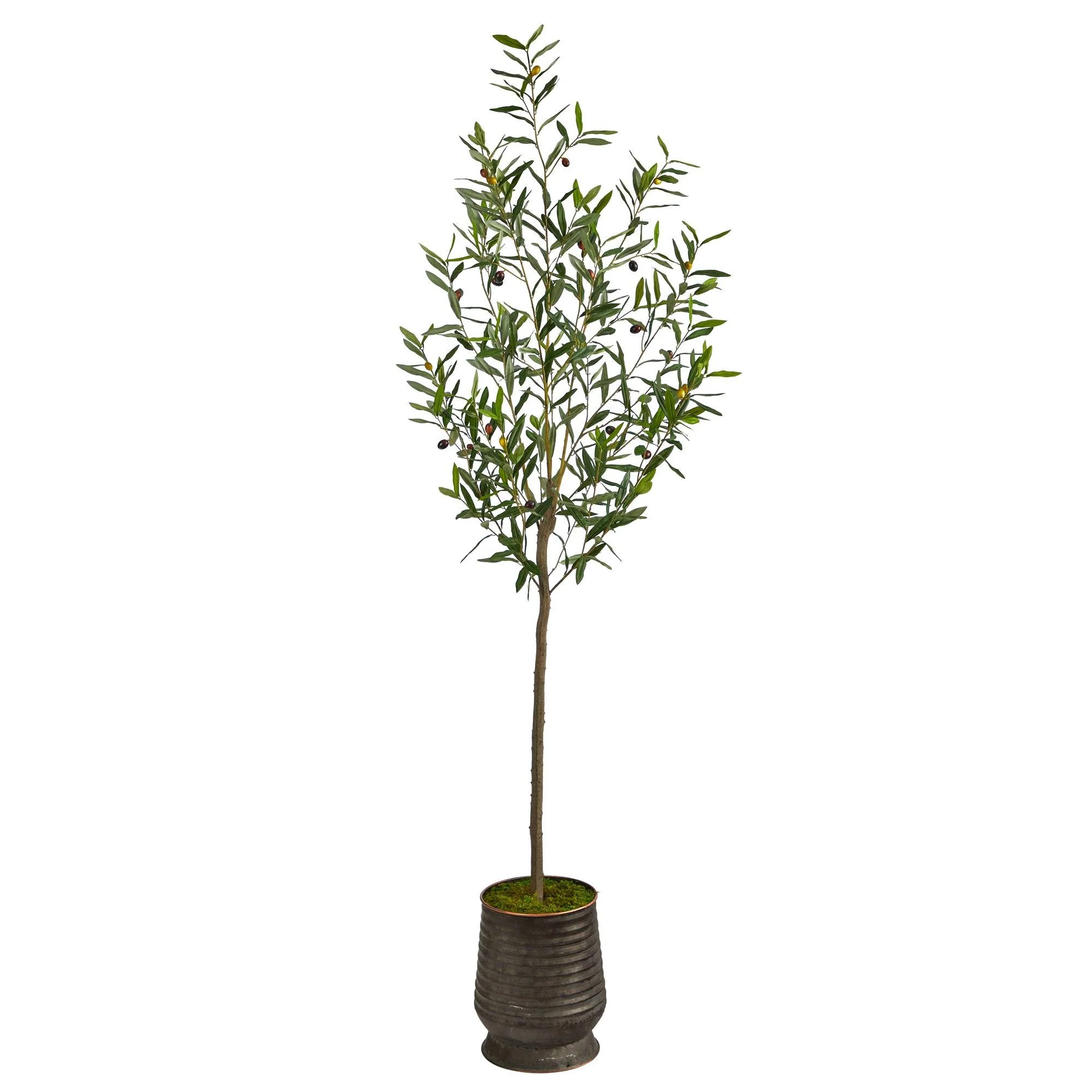 75” Olive Artificial Tree in Ribbed Metal Planter - Image 6