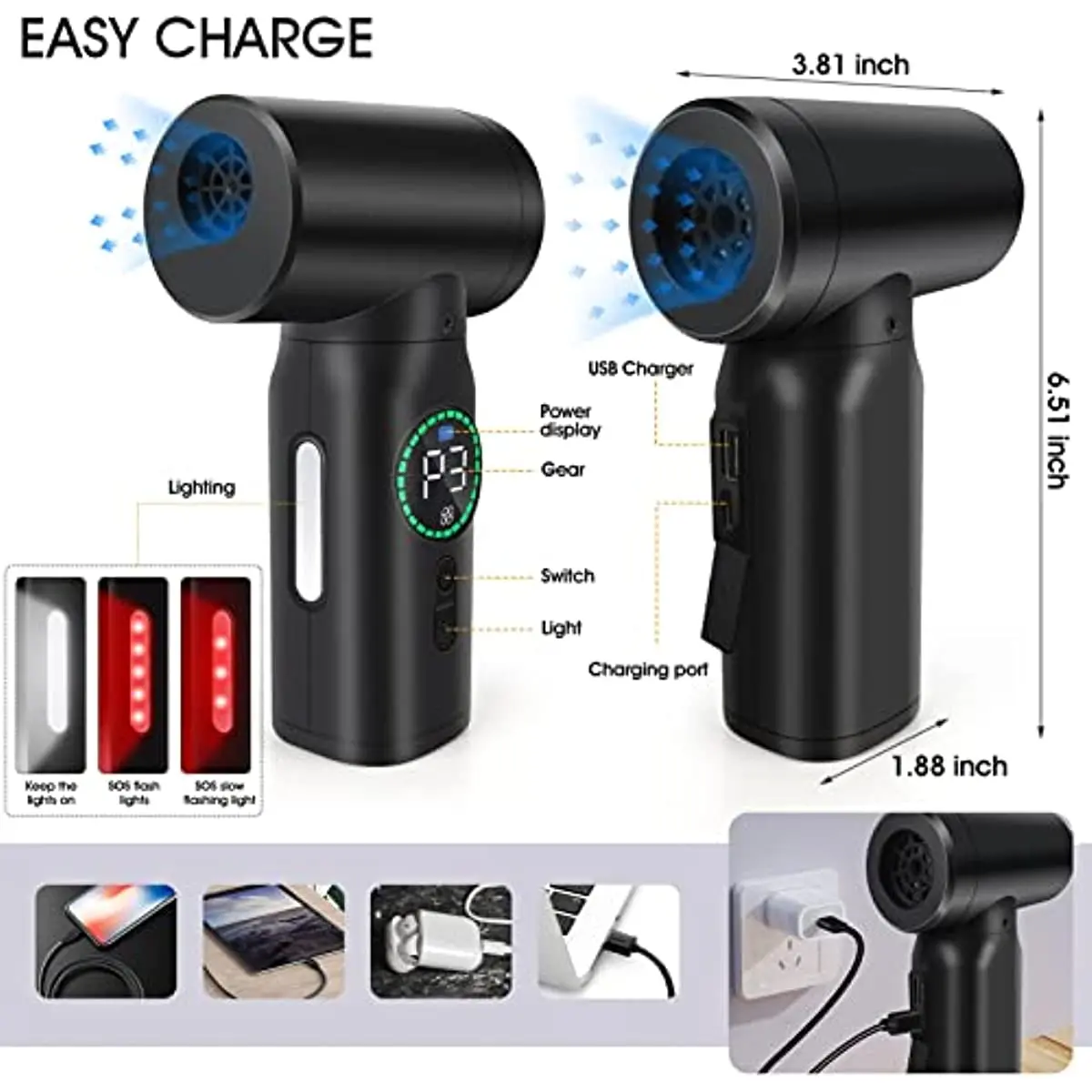 7500mAh Portable Air Duster – Cordless Compressed Blower & Vacuum for PC Keyboards - Image 2