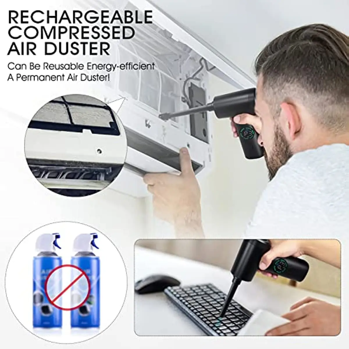 7500mAh Portable Air Duster – Cordless Compressed Blower & Vacuum for PC Keyboards - Image 3