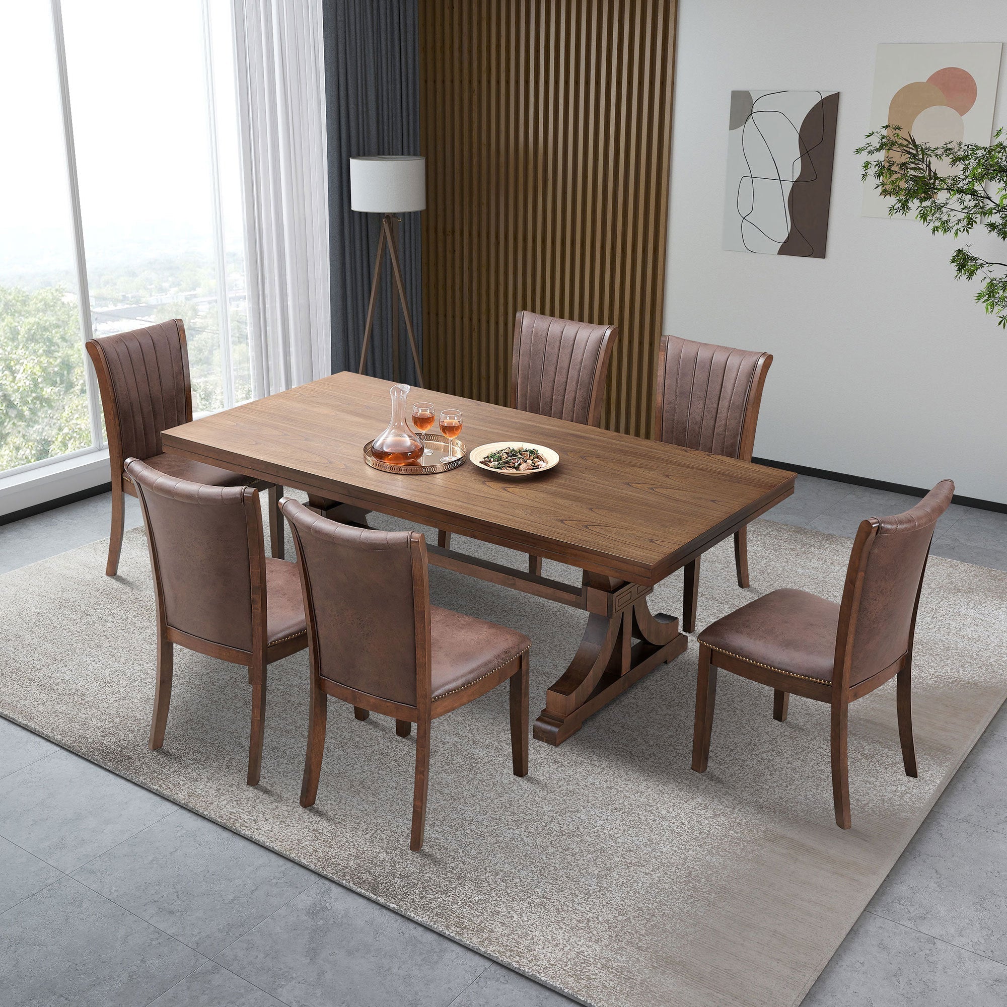 78.74" Rectangular Rubber Wood Dining Table for 6-8 in Oak - Image 13