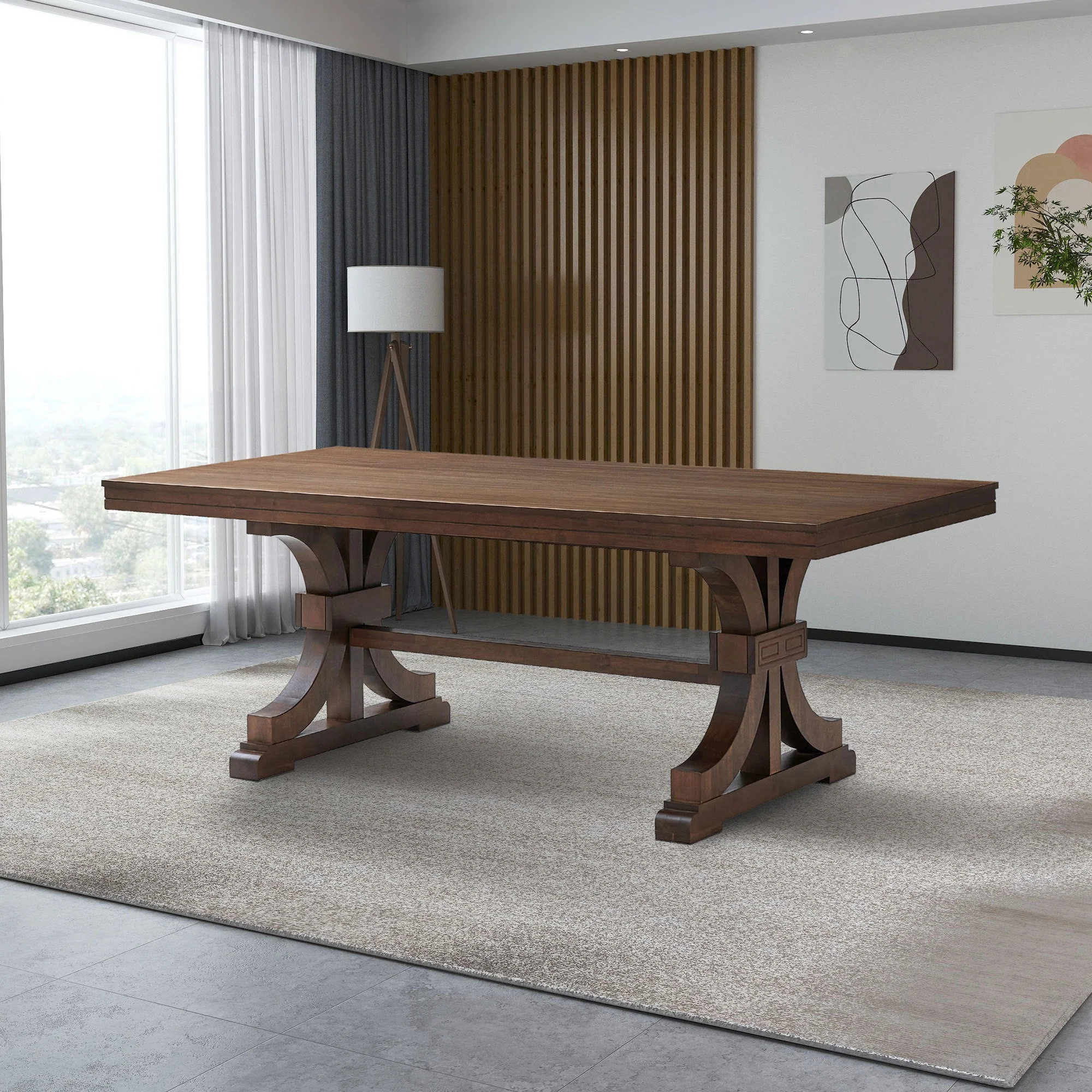 78.74" Rectangular Rubber Wood Dining Table for 6-8 in Oak - Image 2