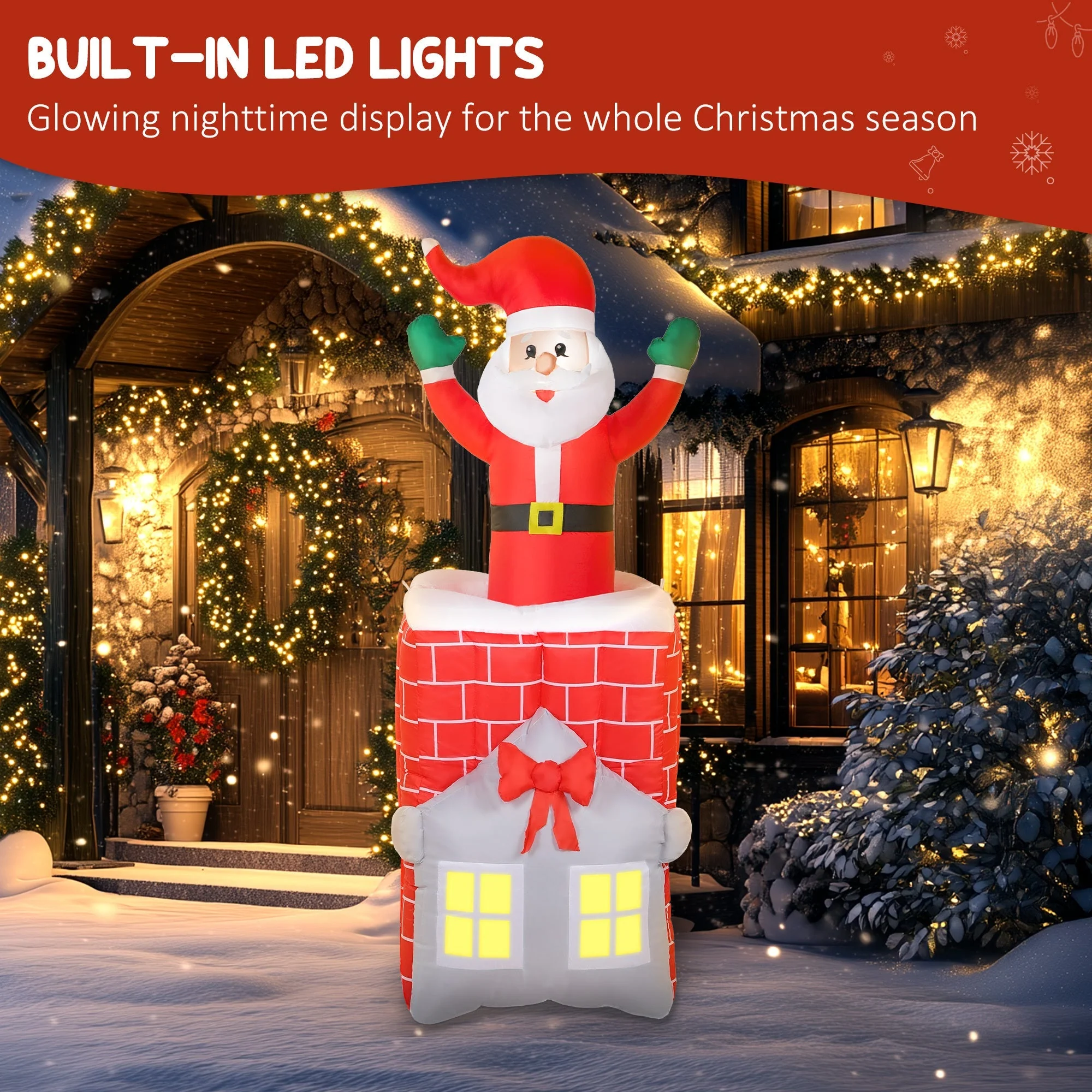 7FT Christmas Inflatable Santa in Chimney with LED Lights - Image 4