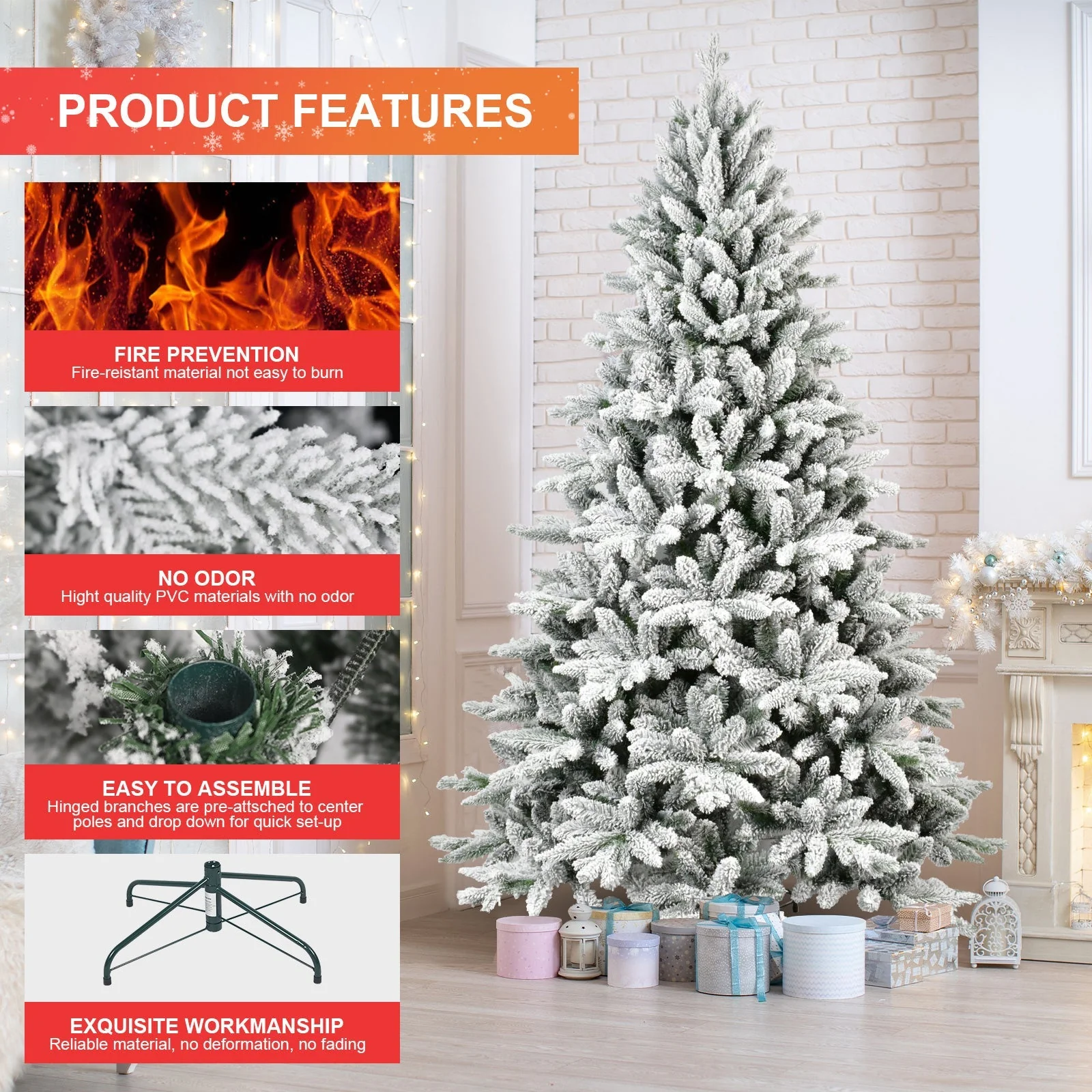 7ft Flocked Christmas Tree with 1514 Tips Realistic Snowy Hinged Tree - Image 10