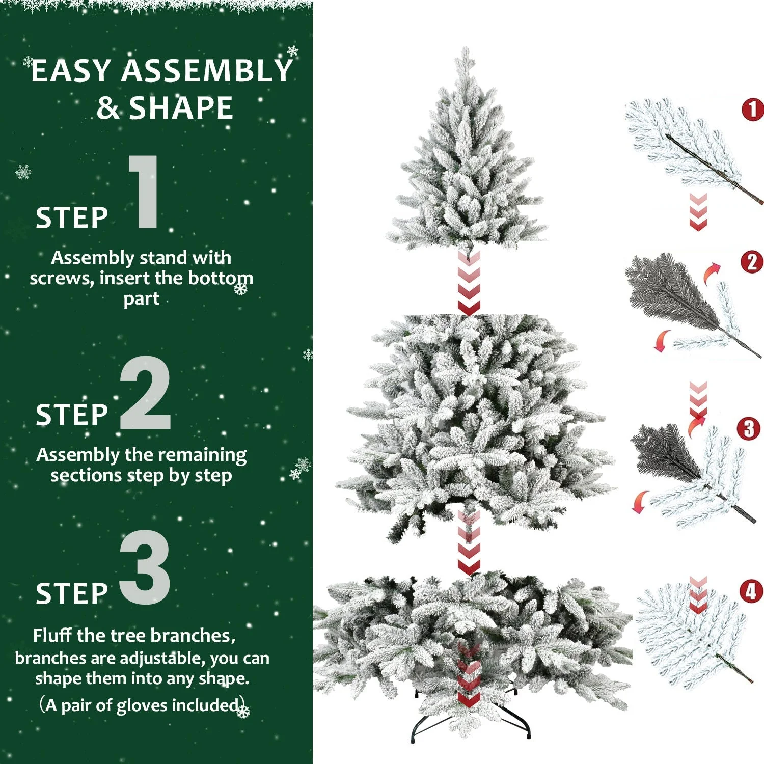 7ft Flocked Christmas Tree with 1514 Tips Realistic Snowy Hinged Tree - Image 8