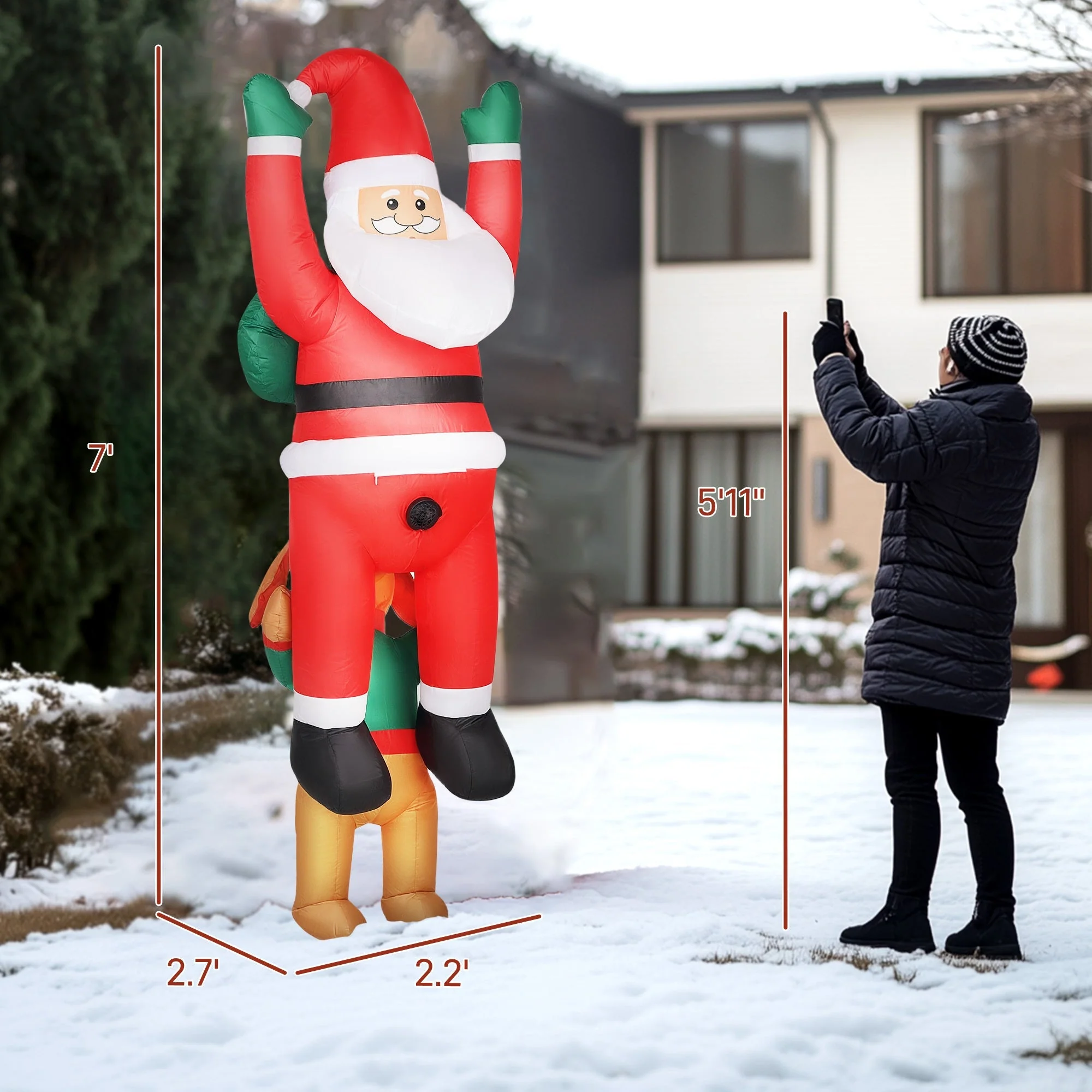 7FT Hanging Christmas Inflatable Santa with Dog - Image 3