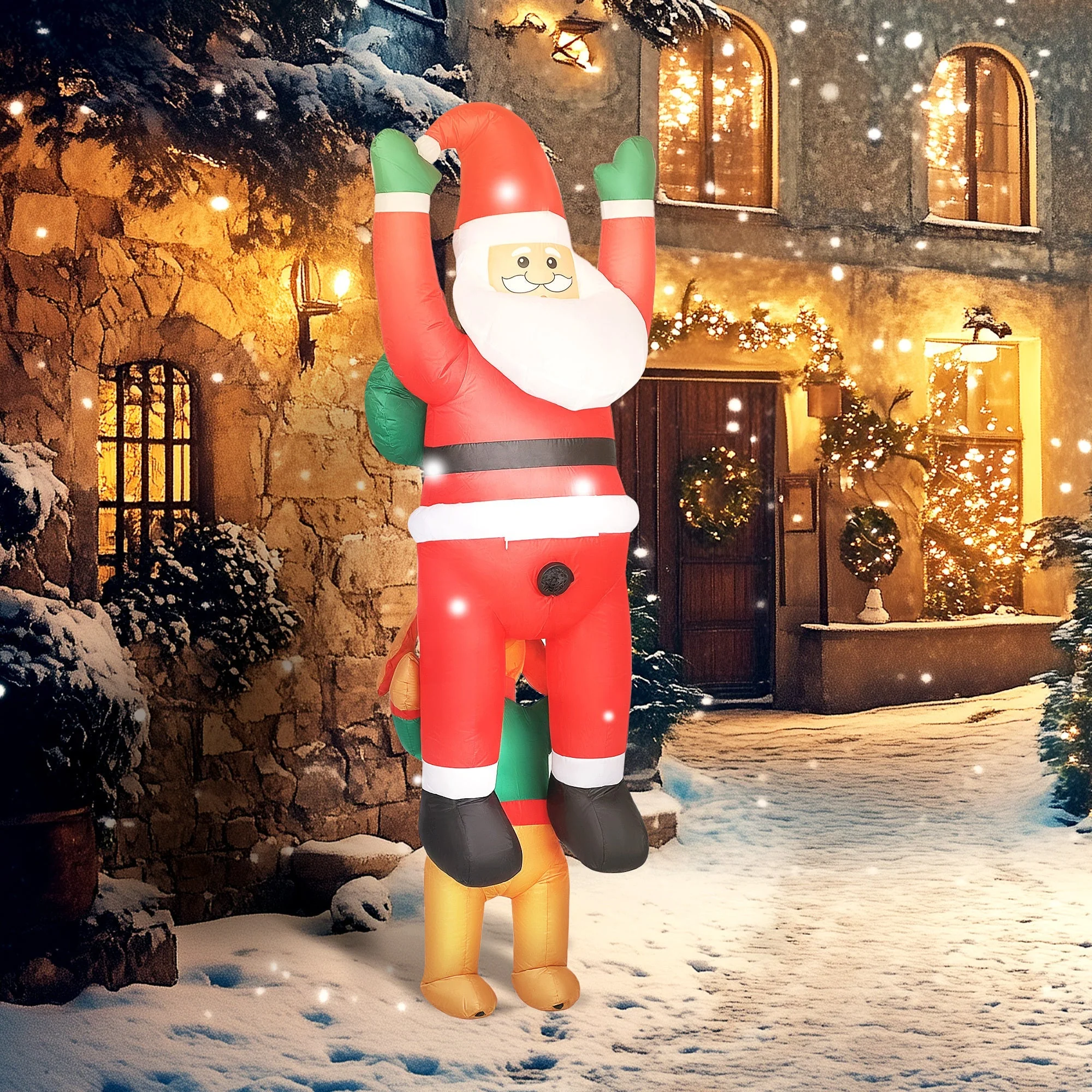 7FT Hanging Christmas Inflatable Santa with Dog - Image 4