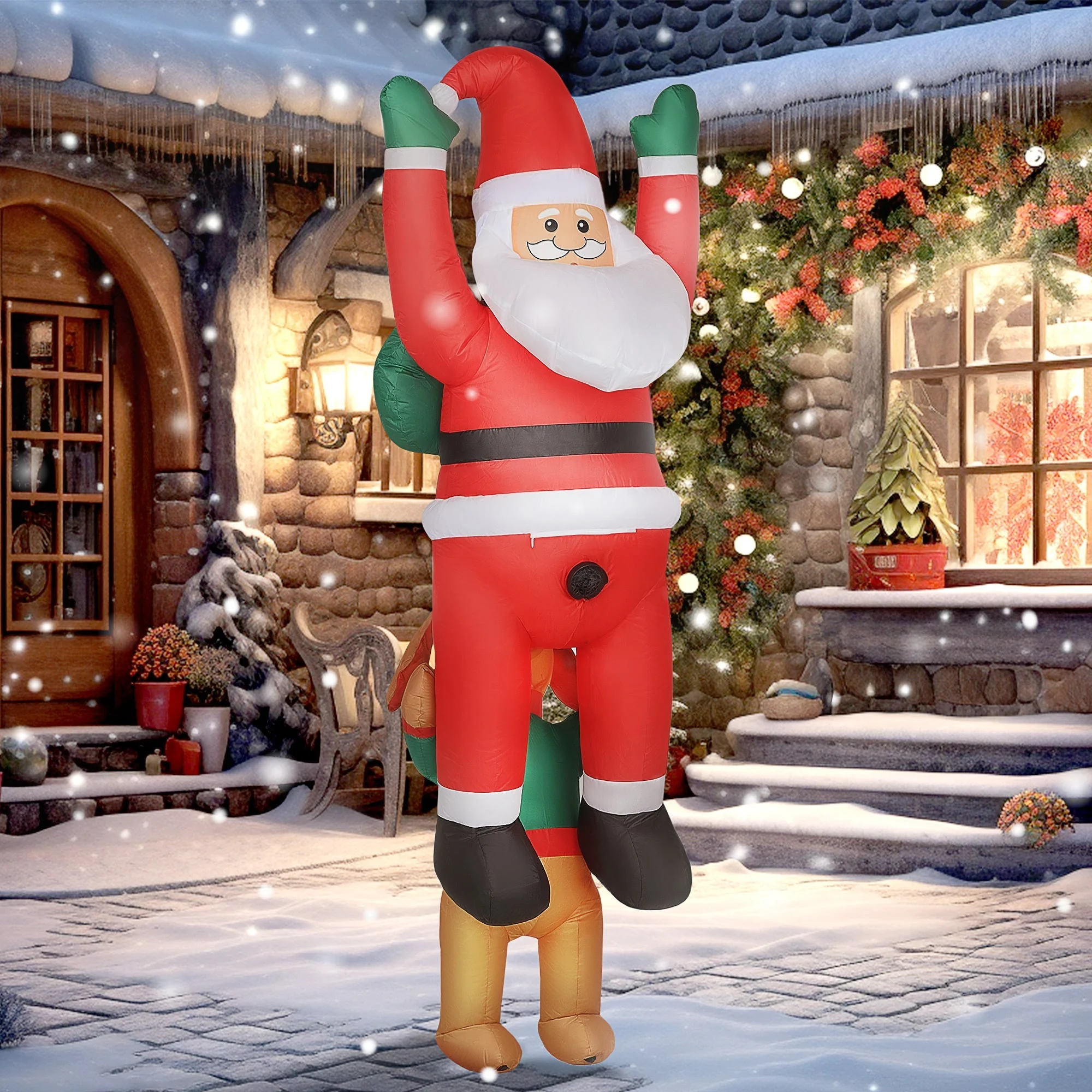 7FT Hanging Christmas Inflatable Santa with Dog - Image 7