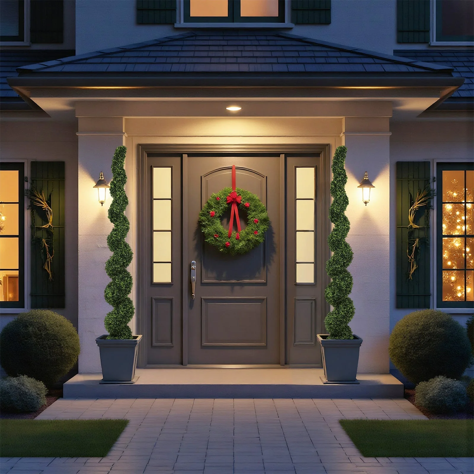 7FT Spiral Topiary Trees Artificial Outdoor Faux Boxwood Plants - Image 12