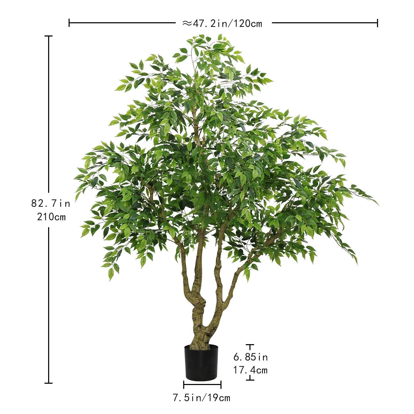 7FT Tall Artificial Banyan Tree with Natural Trunk and Realistic Silk Leaves - Image 3