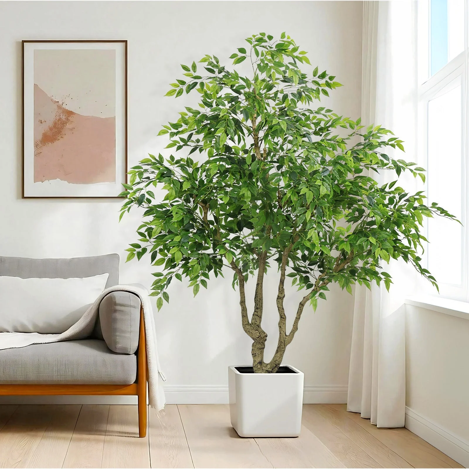 7FT Tall Artificial Banyan Tree with Natural Trunk and Realistic Silk Leaves - Image 9