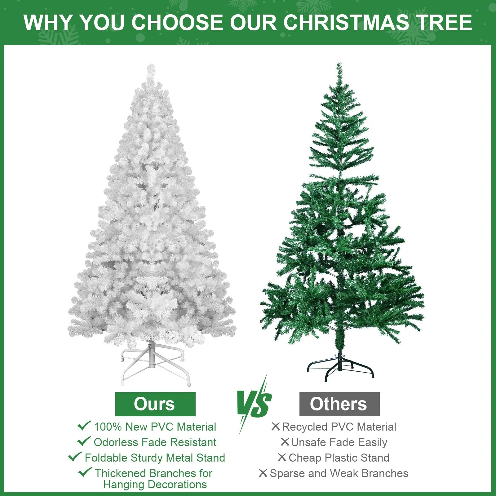 7ft White Christmas Tree with Memory Wire and 1064 Tips - Image 5