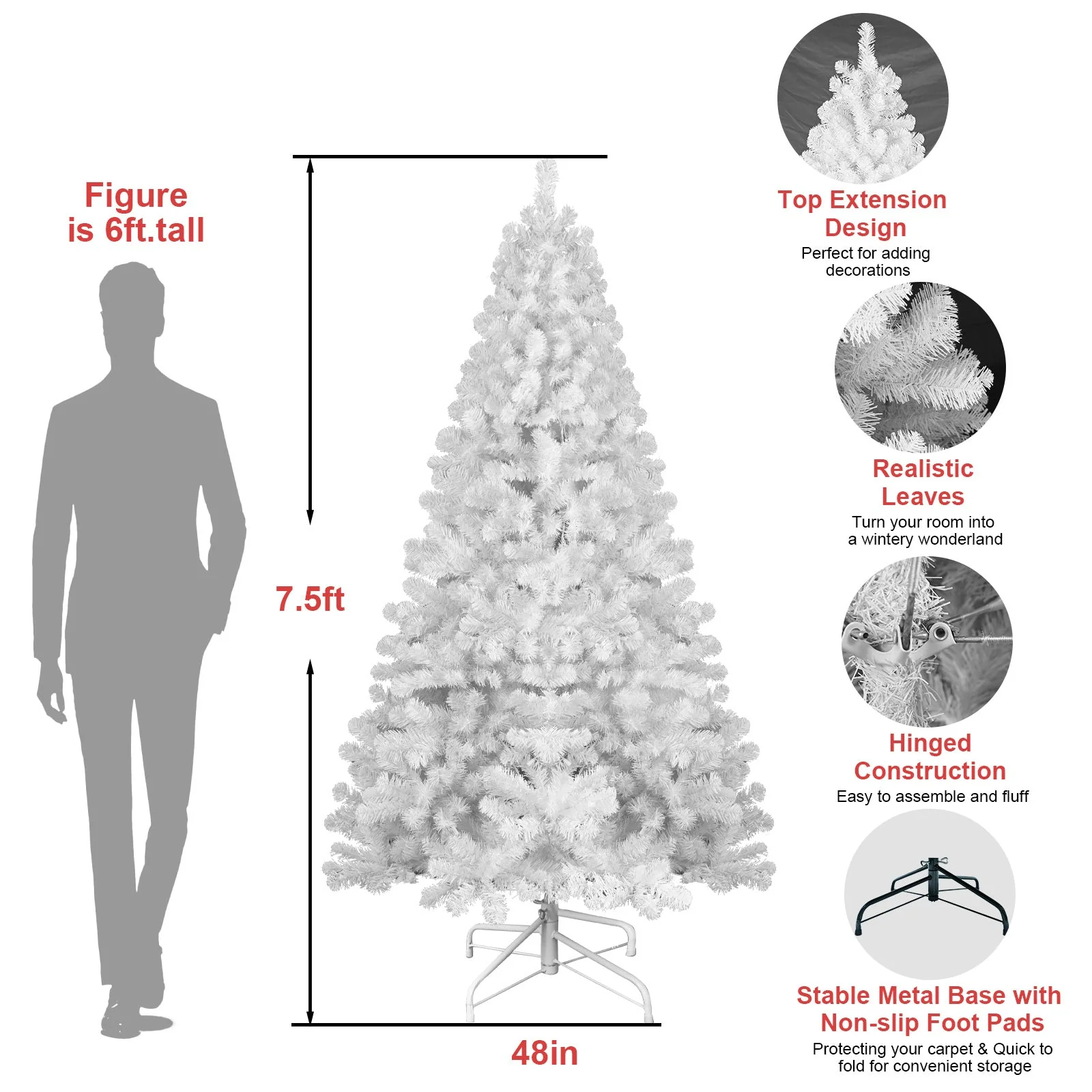 7ft White Christmas Tree with Memory Wire and 1064 Tips - Image 7