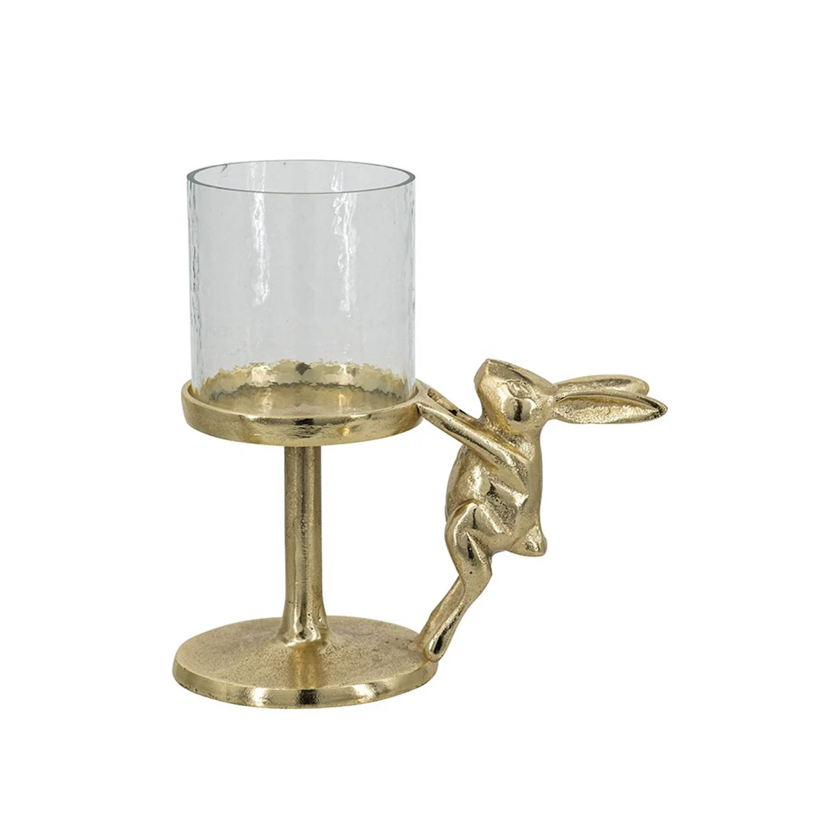 7x4x7.5' Gold Rabbit Pillar Candle Holder with Clear Glass Hurricane Shade - Image 3