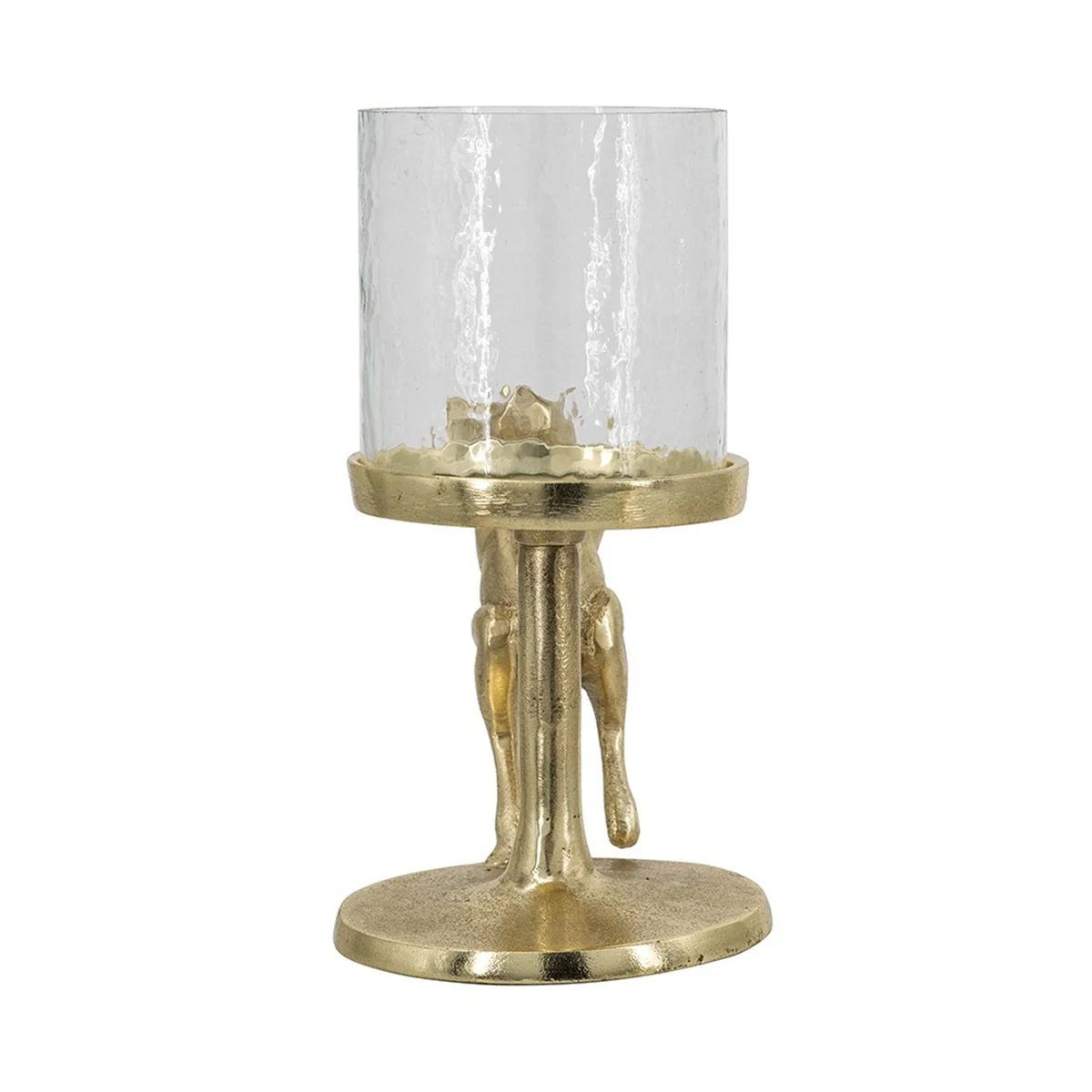 7x4x7.5' Gold Rabbit Pillar Candle Holder with Clear Glass Hurricane Shade - Image 4
