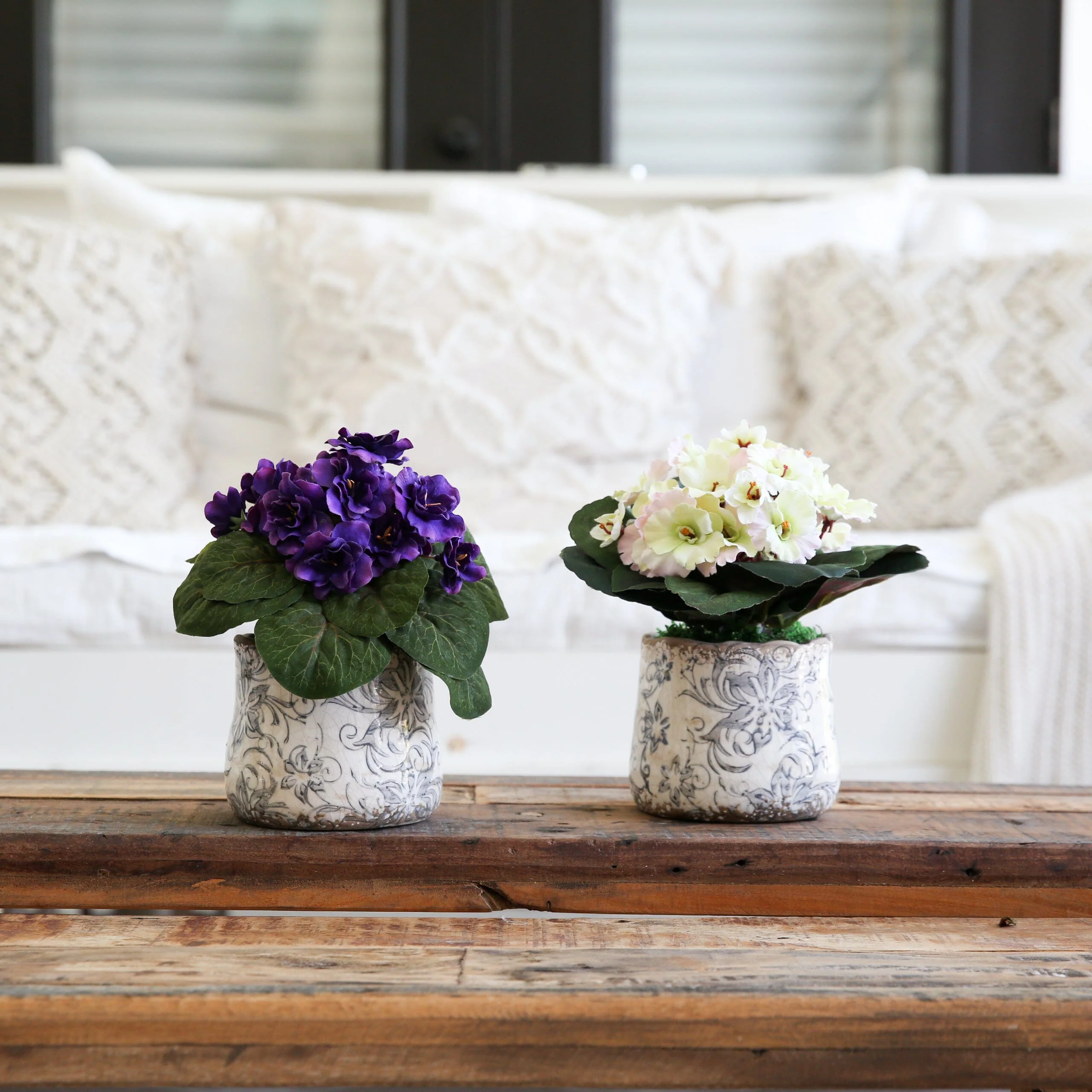 8” African Violet Artificial Plant in Floral Design Vase (Set of 2) - Image 2