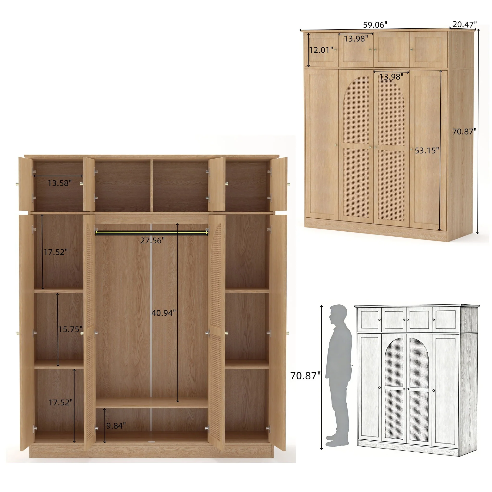8 Door Armoire Wardrobe With Adjustable Shelves And Hanging Rod - Image 3