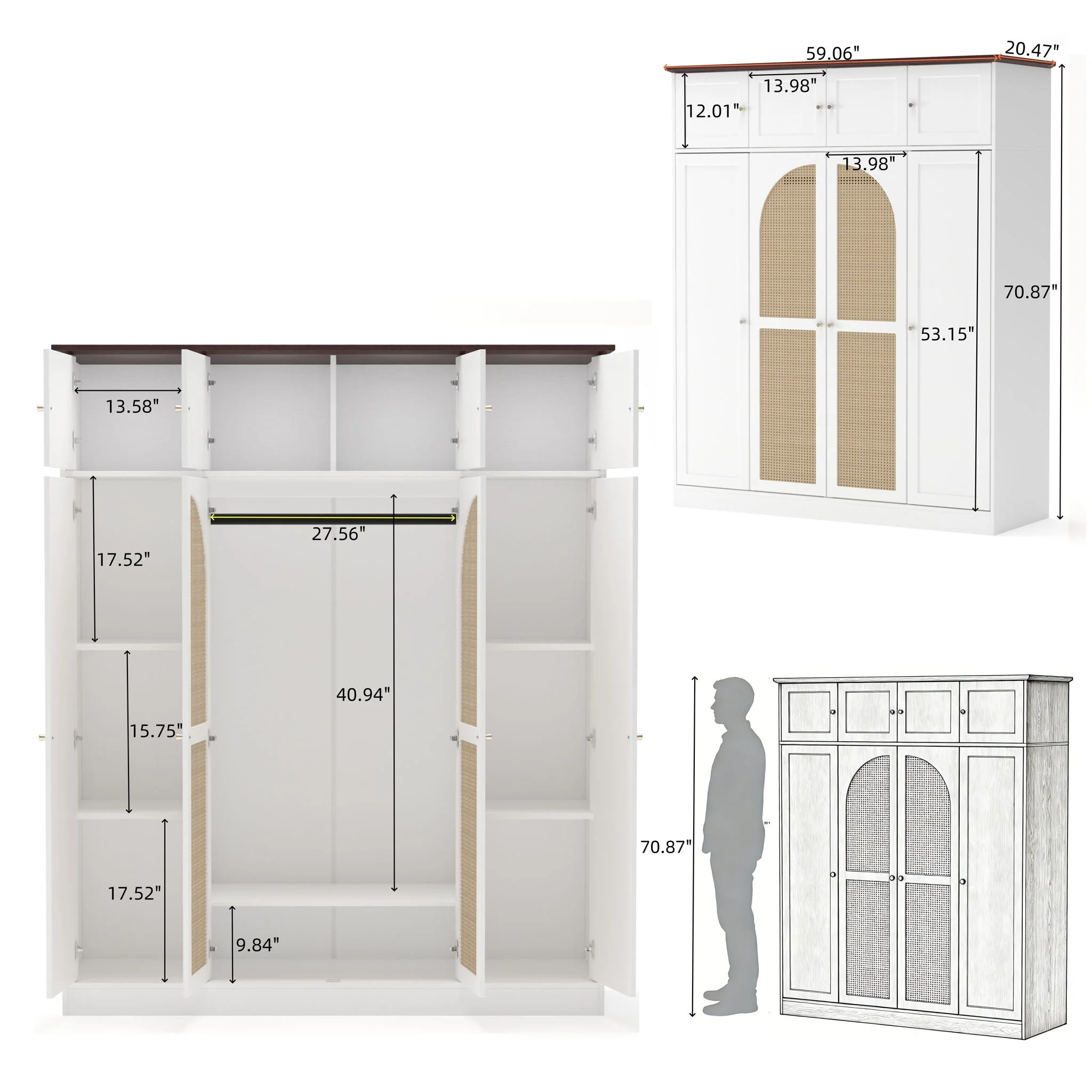 8 Door Armoire Wardrobe With Adjustable Shelves And Hanging Rod - Image 5