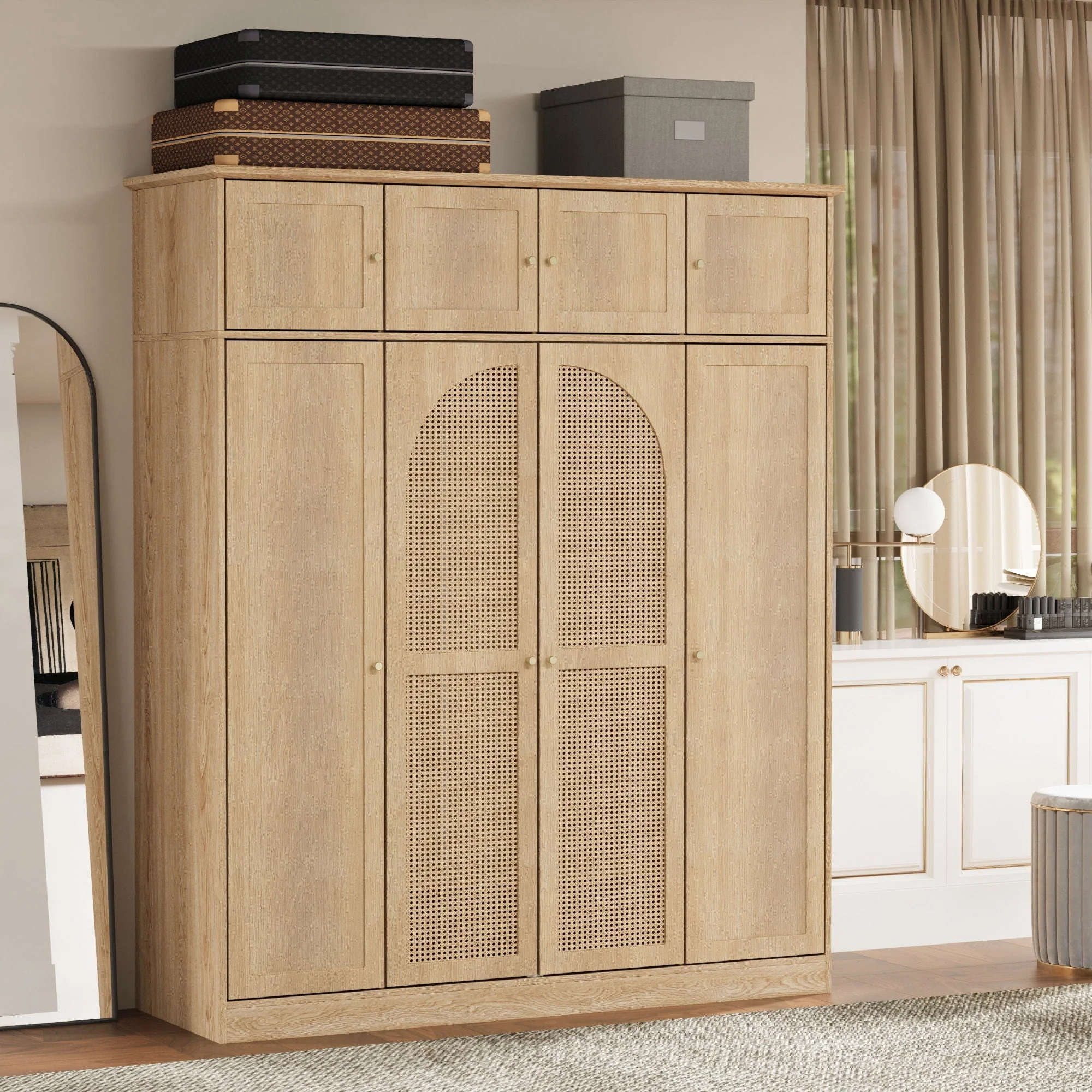 8 Door Armoire Wardrobe With Adjustable Shelves And Hanging Rod - Image 7