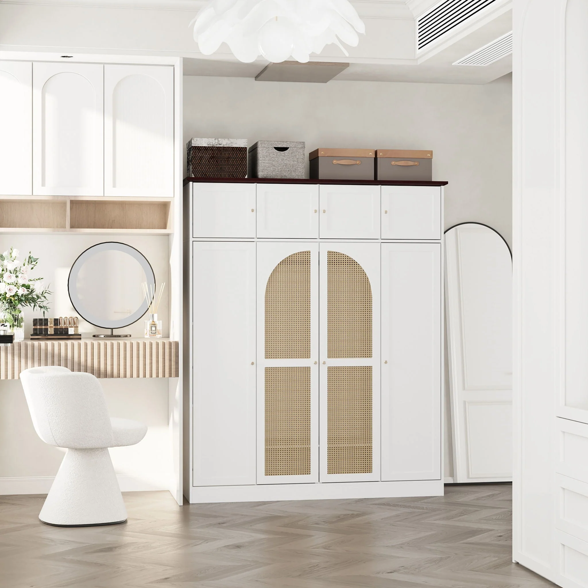 8 Door Armoire Wardrobe With Adjustable Shelves And Hanging Rod - Image 8