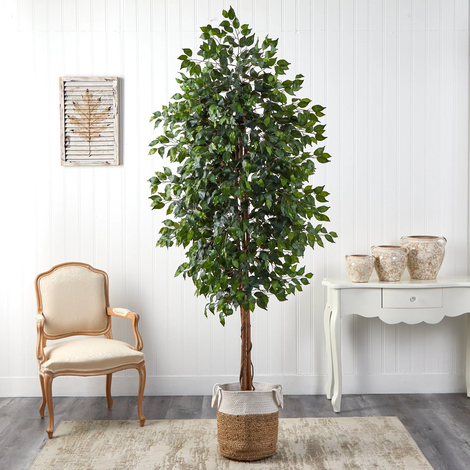 8’ Ficus Artificial Tree with Handmade Natural Jute and Cotton Planter - Image 2