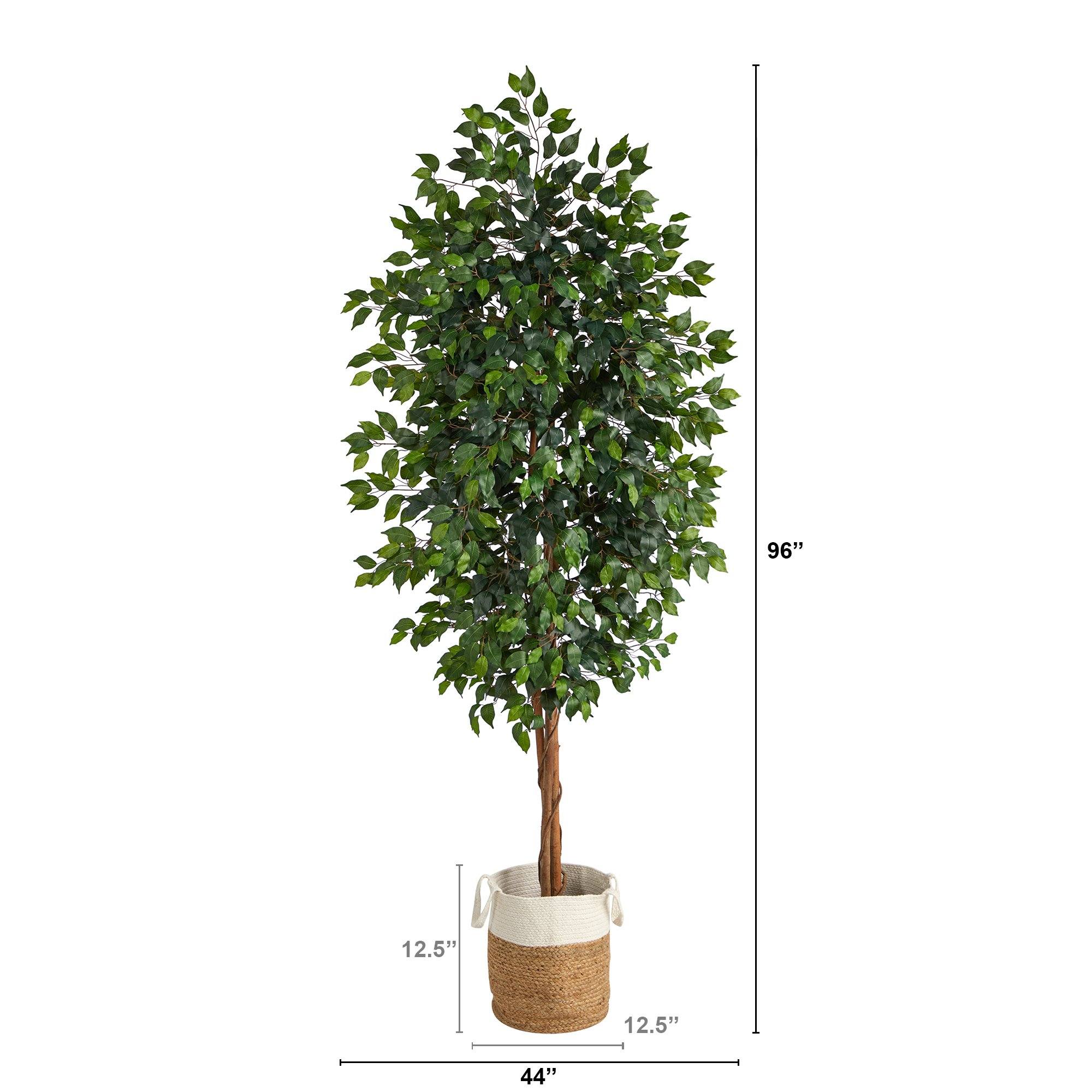 8’ Ficus Artificial Tree with Handmade Natural Jute and Cotton Planter - Image 3