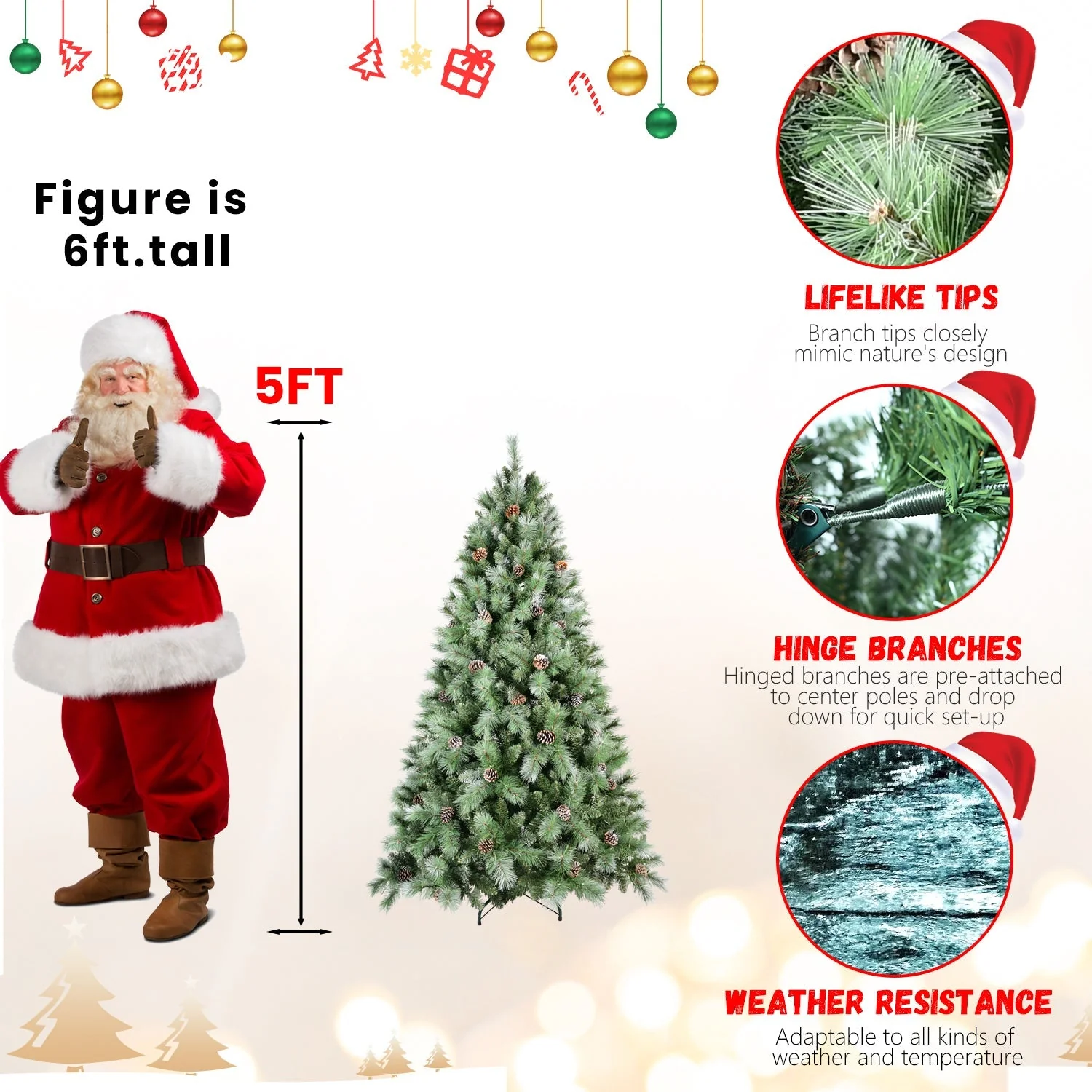 8 Ft The Full-Bodied Pre-Decorated Pinecone Christmas Tree - Image 10
