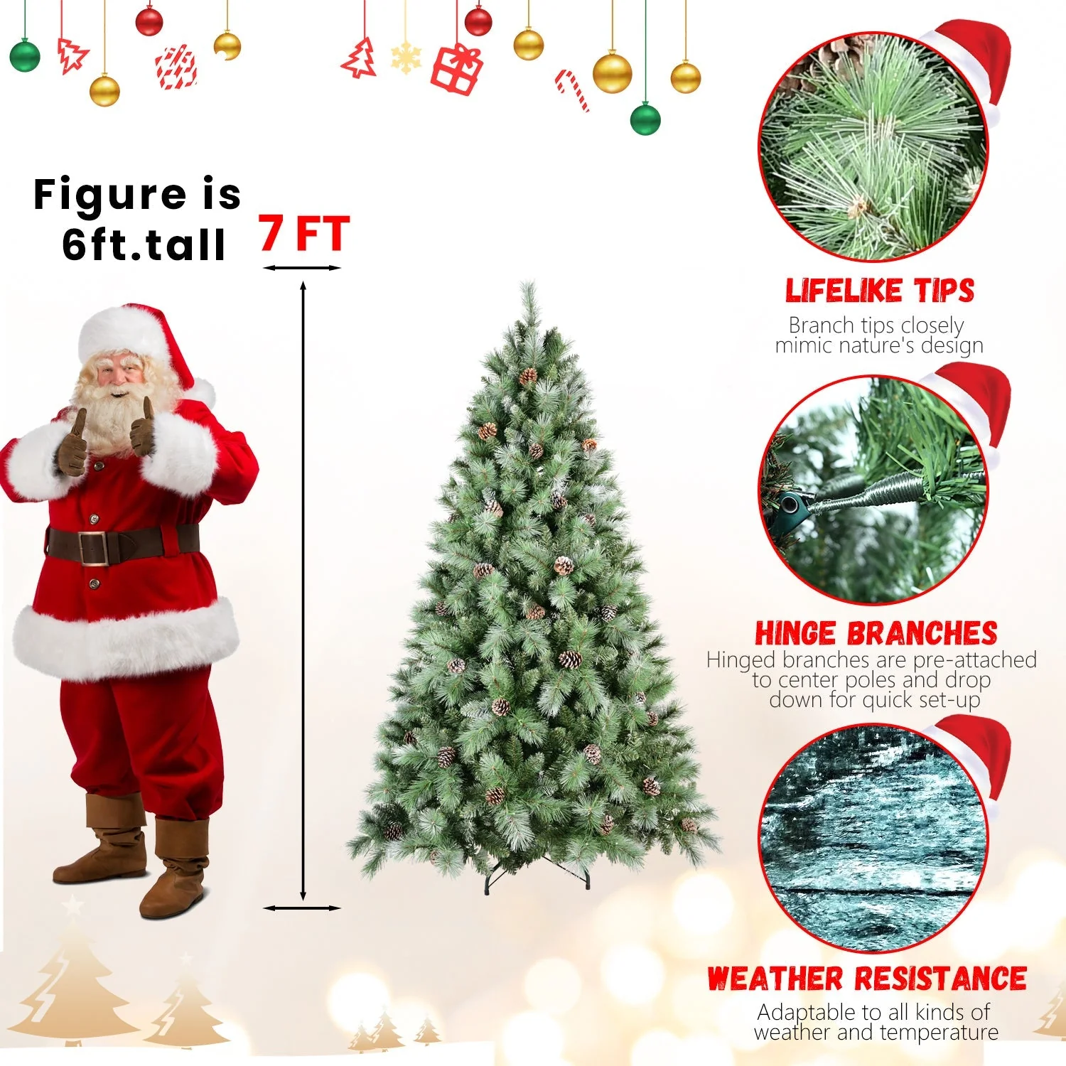 8 Ft The Full-Bodied Pre-Decorated Pinecone Christmas Tree - Image 12