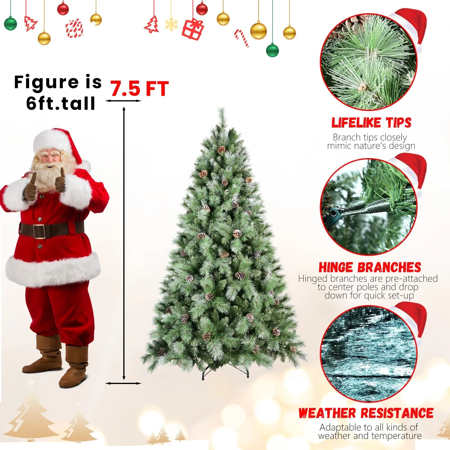 8 Ft The Full-Bodied Pre-Decorated Pinecone Christmas Tree - Image 13