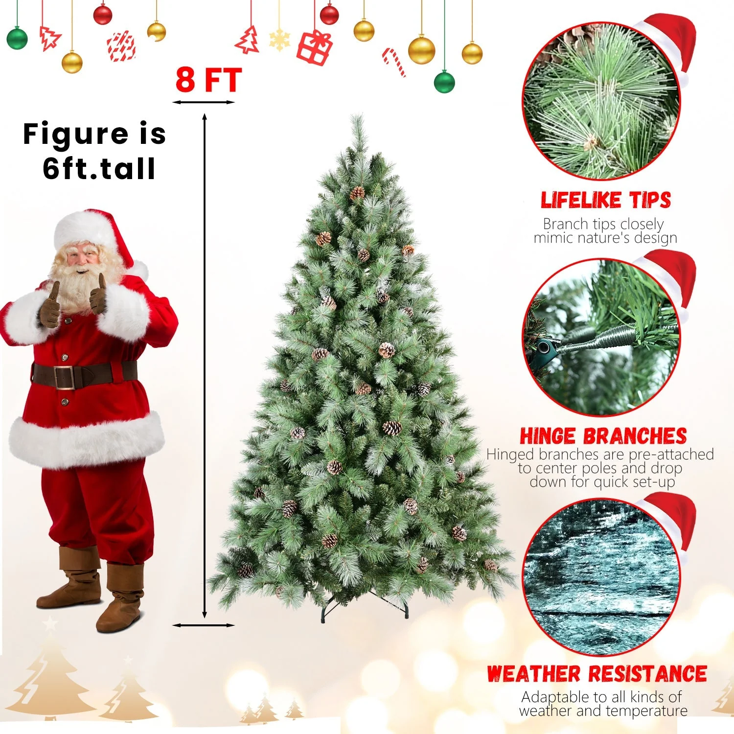 8 Ft The Full-Bodied Pre-Decorated Pinecone Christmas Tree - Image 14
