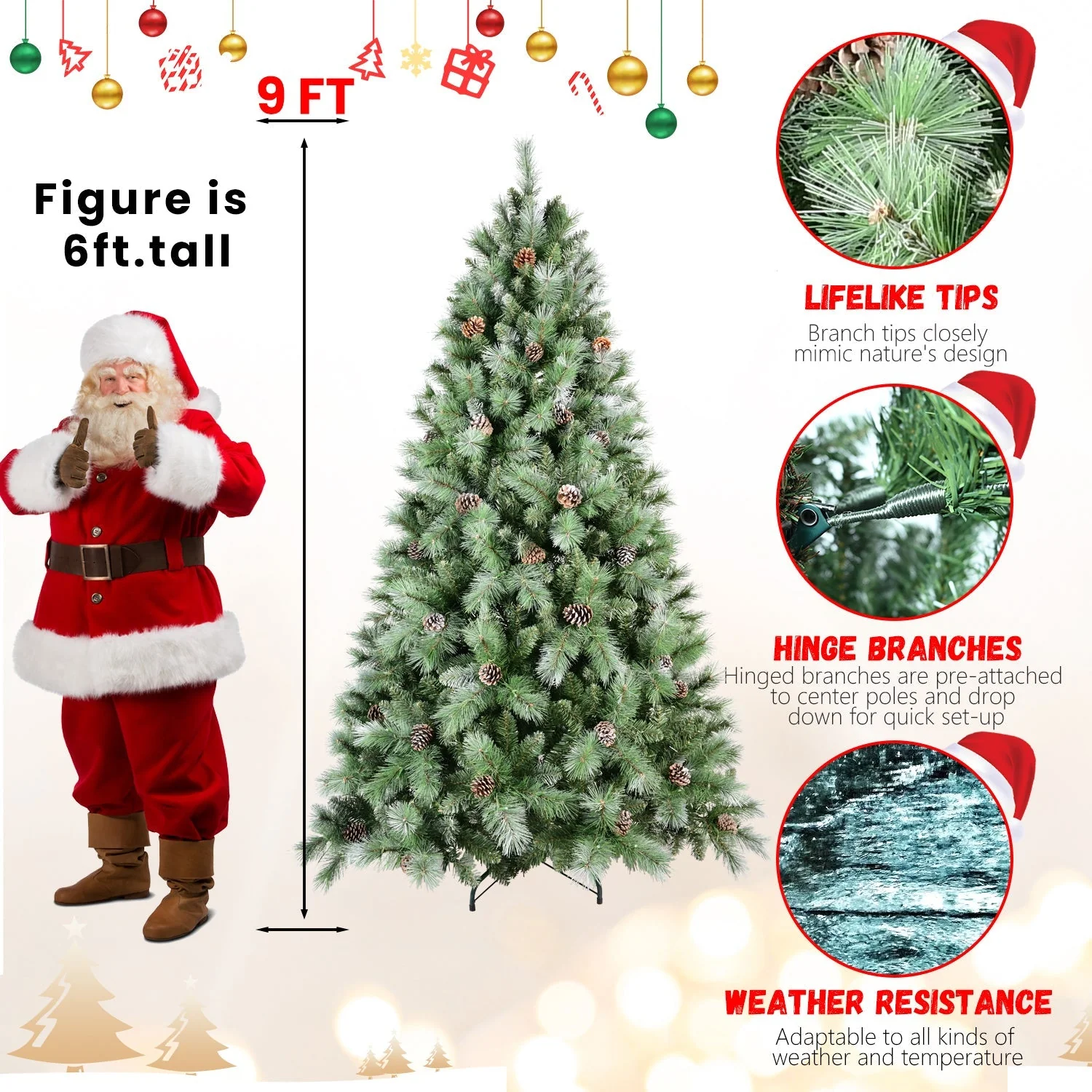 8 Ft The Full-Bodied Pre-Decorated Pinecone Christmas Tree - Image 15