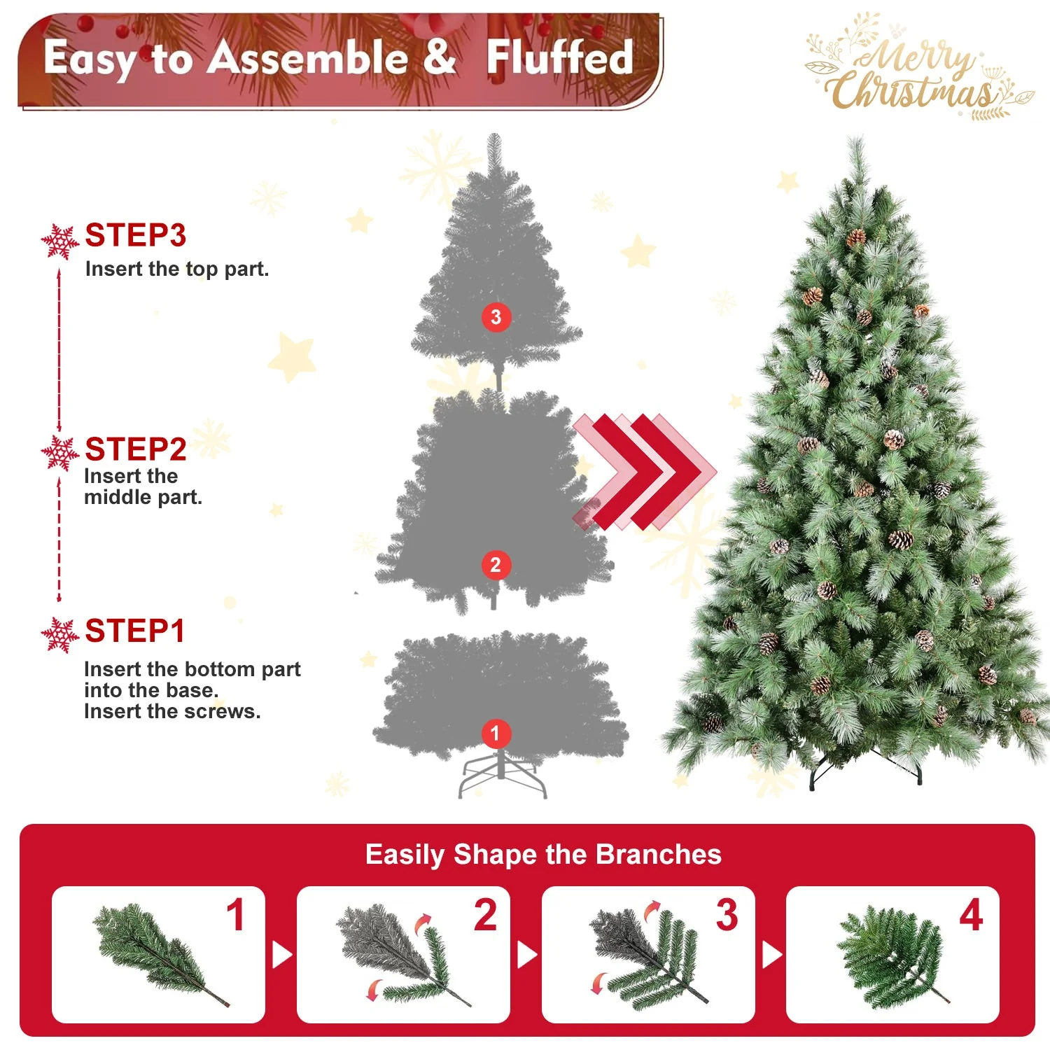 8 Ft The Full-Bodied Pre-Decorated Pinecone Christmas Tree - Image 2